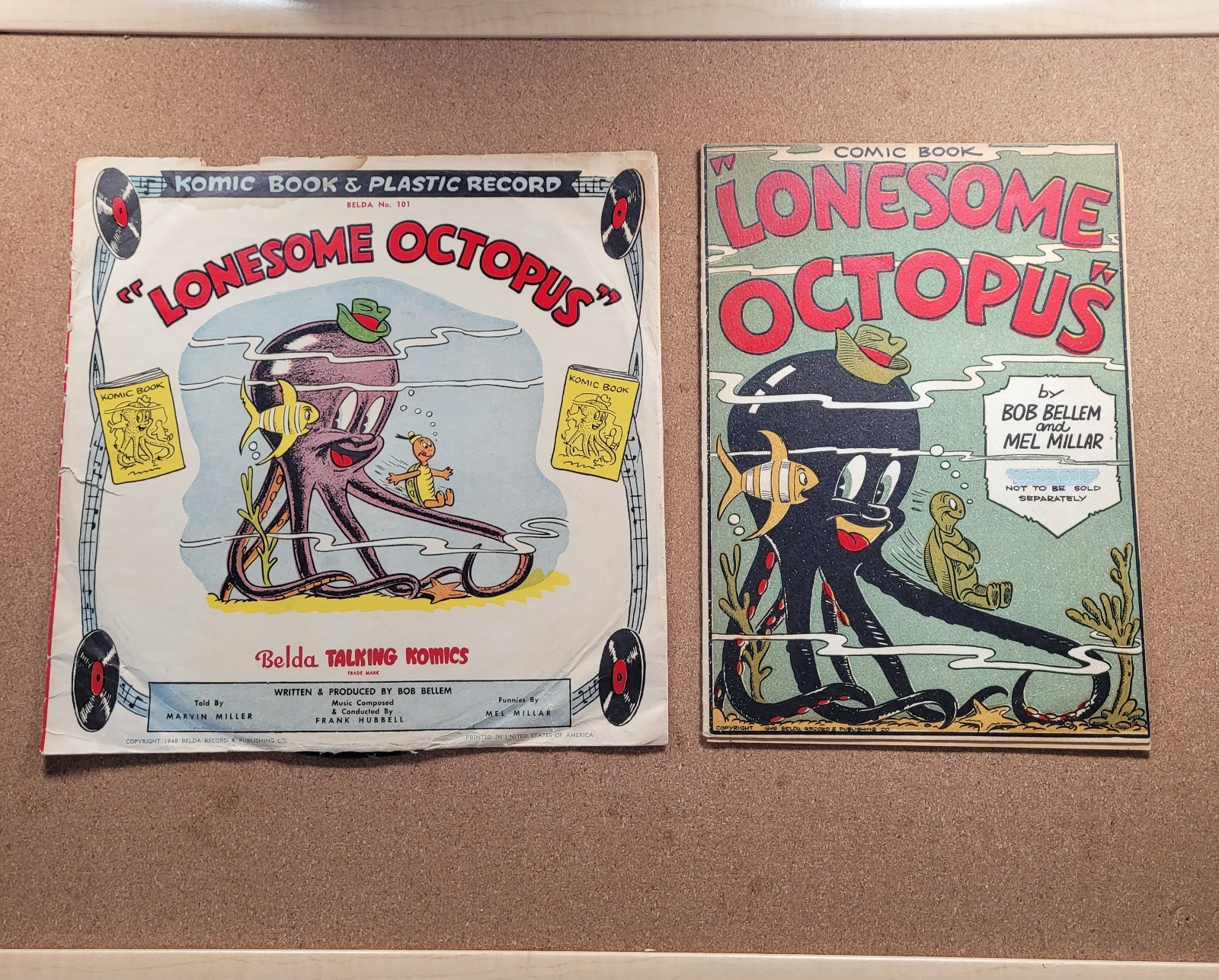 1948 Lonesome Octopus Talking Komics Bob Bellem Mel Millar Record Comic Set RARE