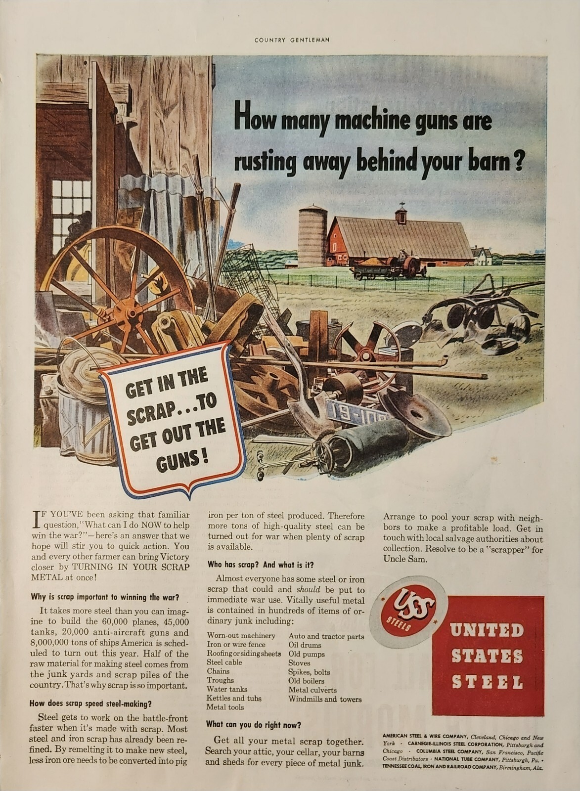 1942 United States Steel Vintage Ad How many machine guns are rusting away CG