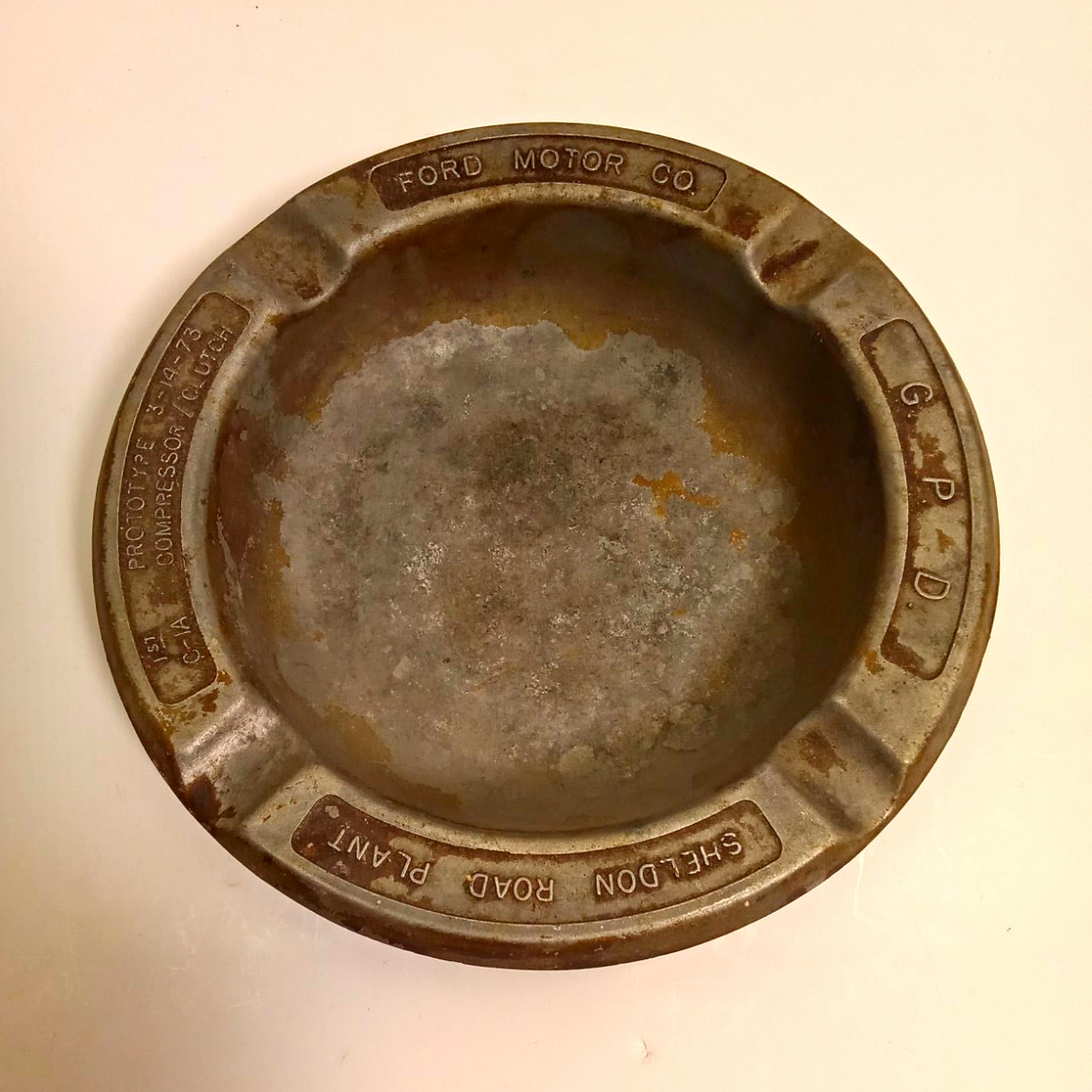 Vintage Ford Motor Co G.P.D. Sheldon Road Plant Metal Ashtray