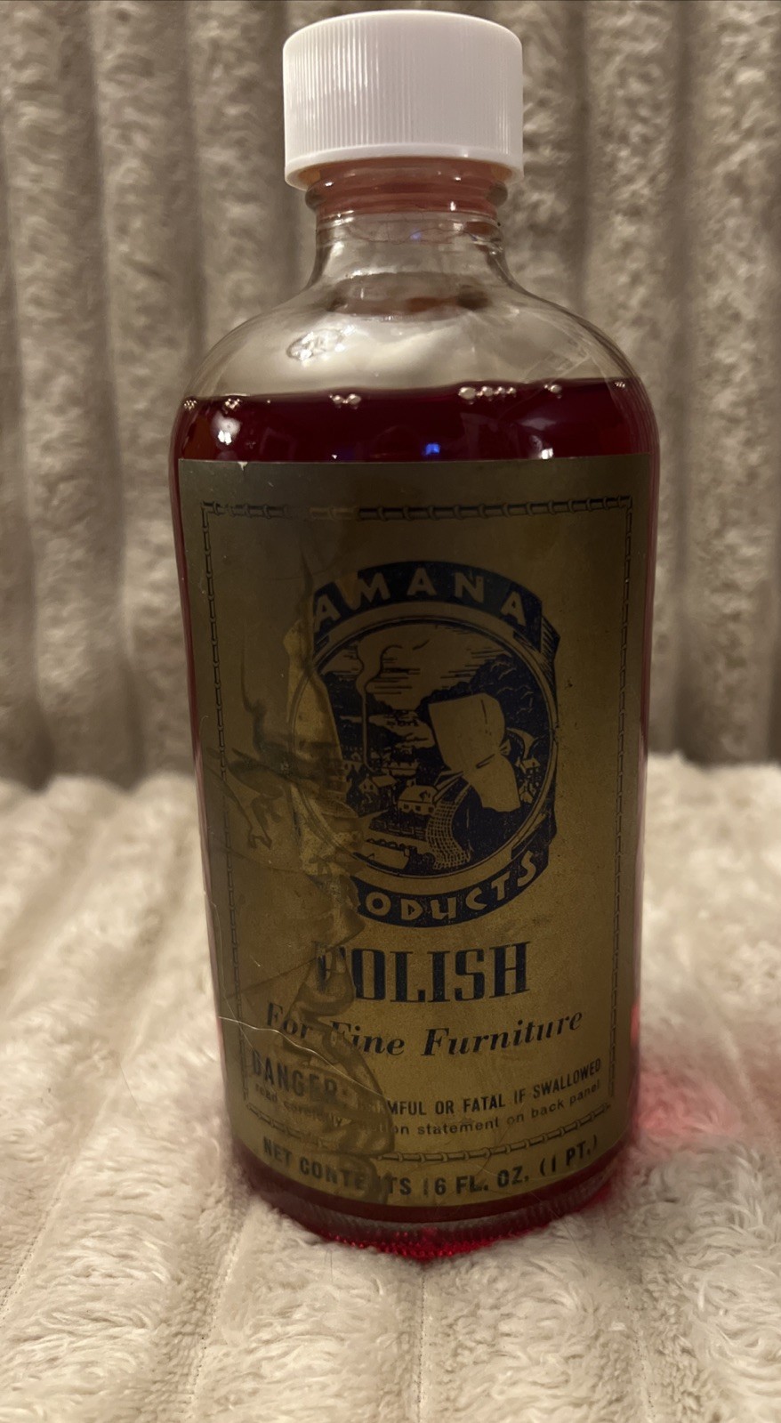 Rare Vintage Amana Fine Furniture Polish Glass Bottle 16 Fl Oz