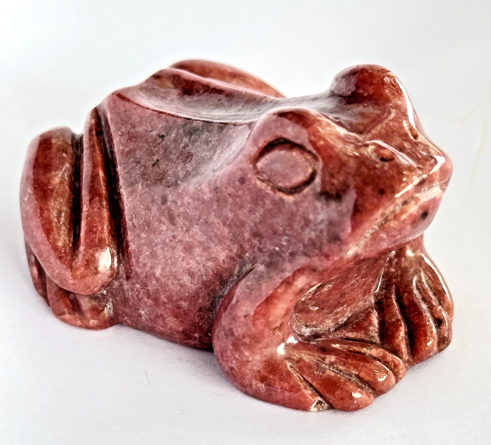 Rhodonite Frog Figurine Hand Carved Pink Stone Frog Sculpture