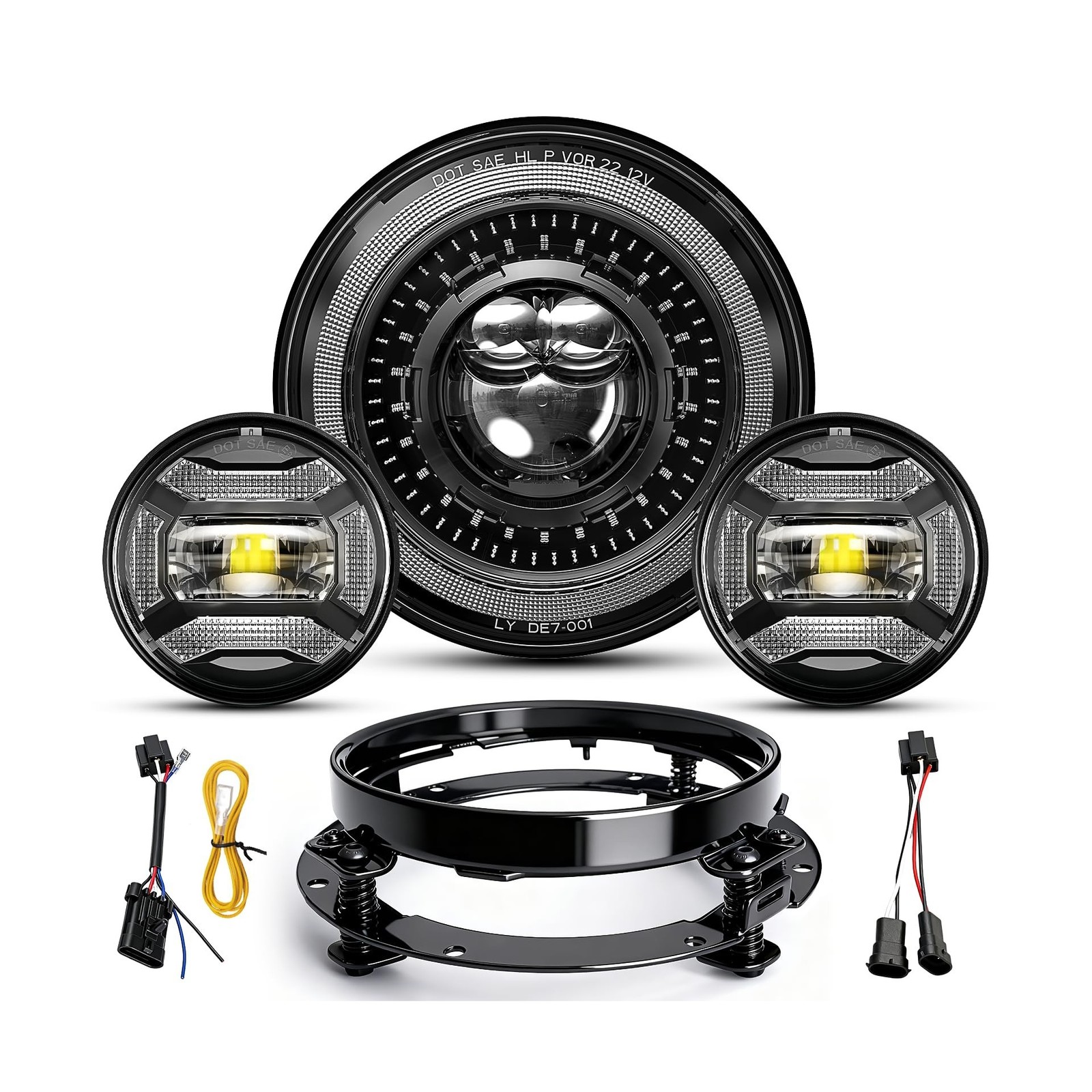 M MIBAHE 1000% Brighter 7 inch LED Headlight with 4.5 Inch Fog Lights Motorcy...