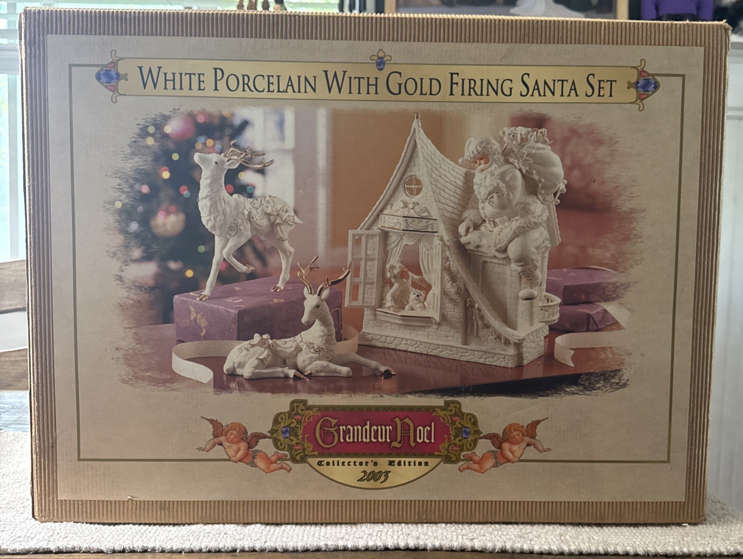 2003 Grandeur Noel White Porcelain With Gold Firing Santa Set