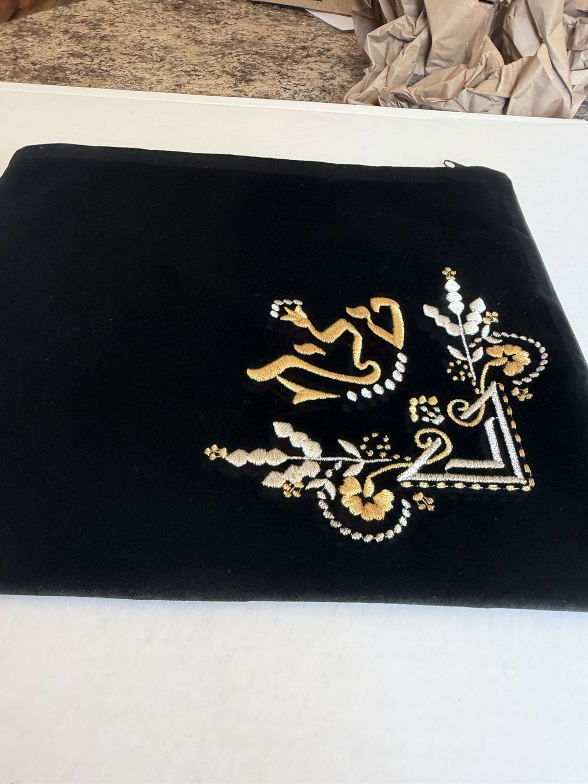 Black Velvet Tallit Bag With Silver & Gold Embroidery.  10171