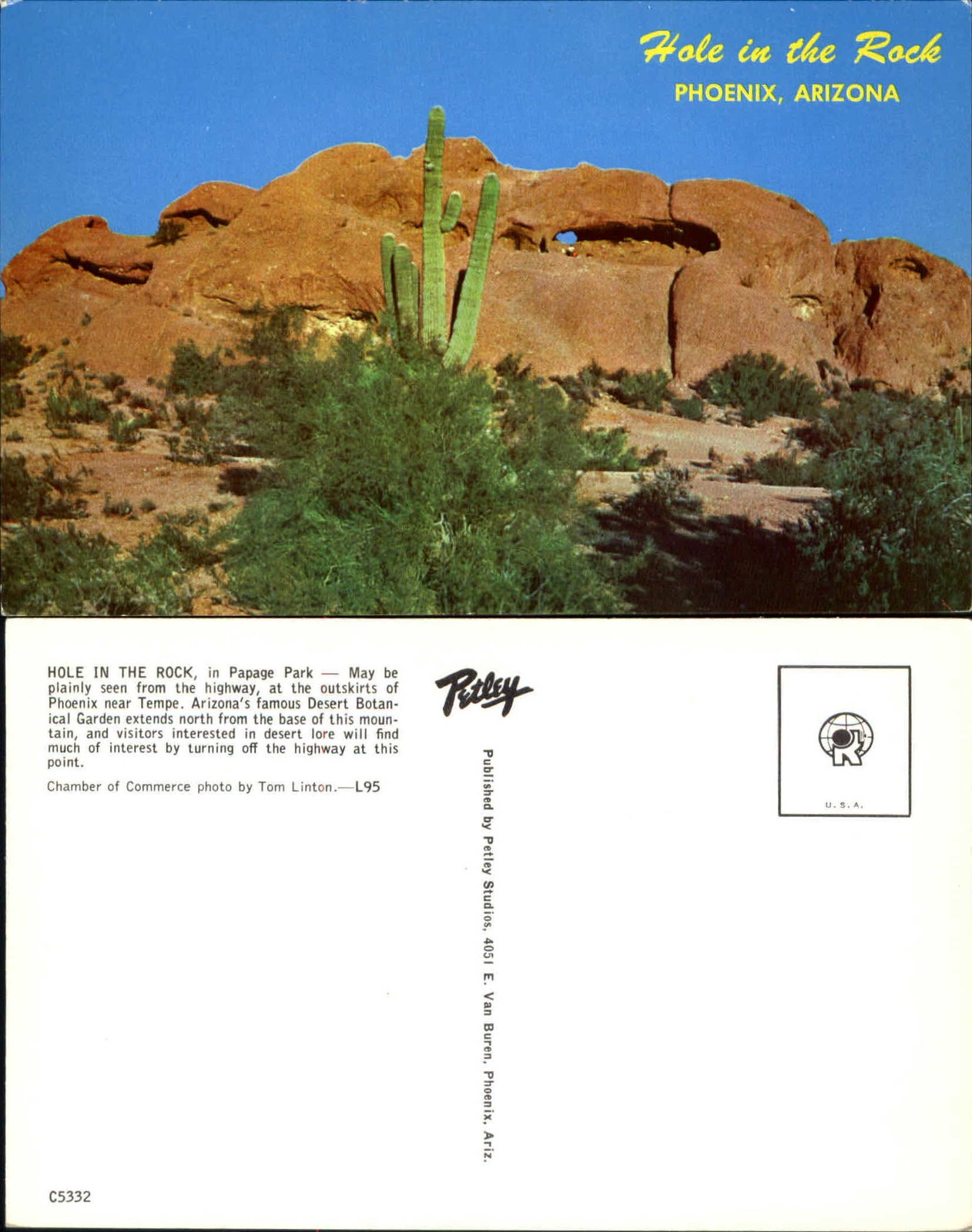 Hole in the Rock Phoenix Arizona Papage (Papago) Park 1960s desert cactus