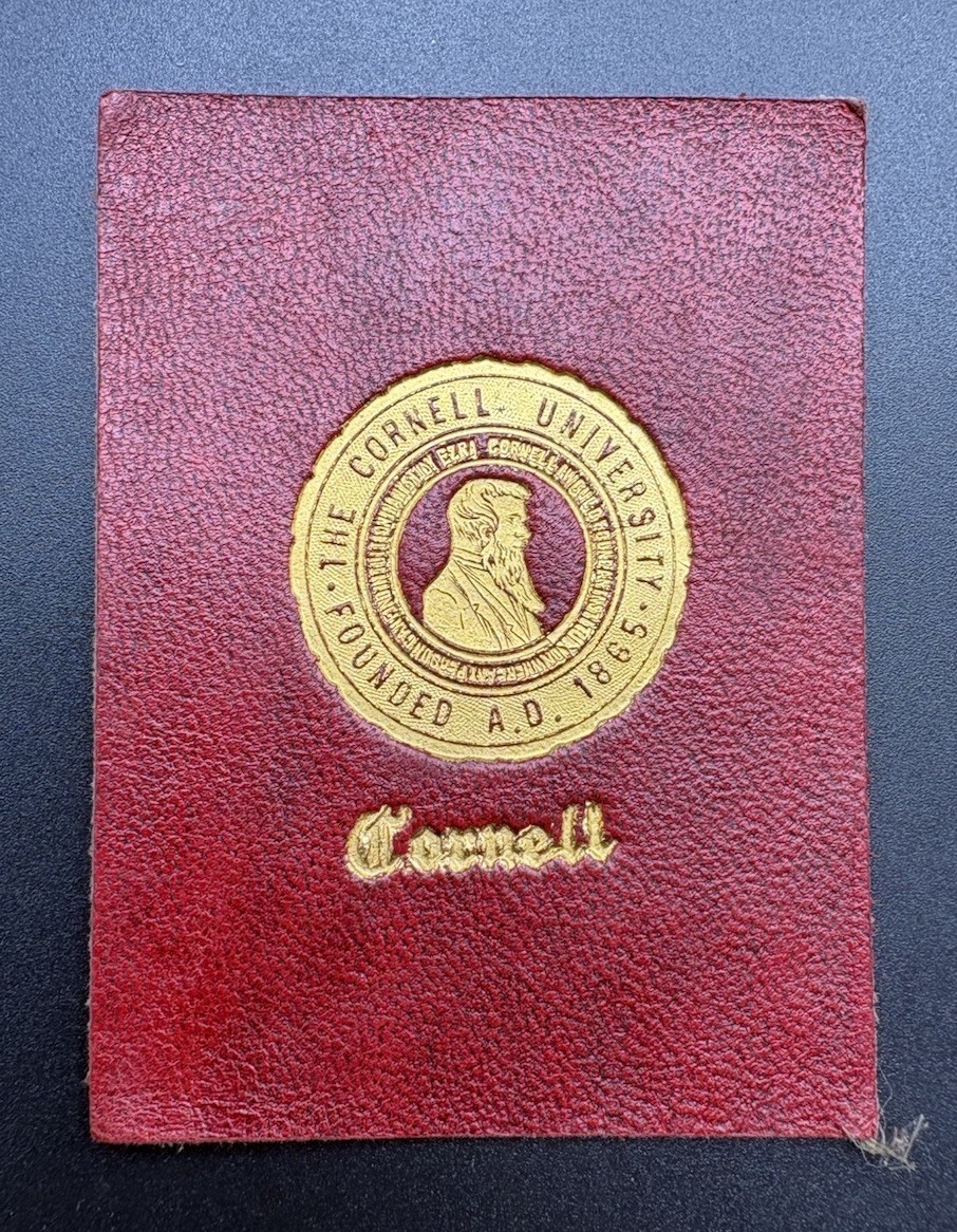c1910 L20 Cornell University College Seal Tobacco Leather Red Gold 2x2.5