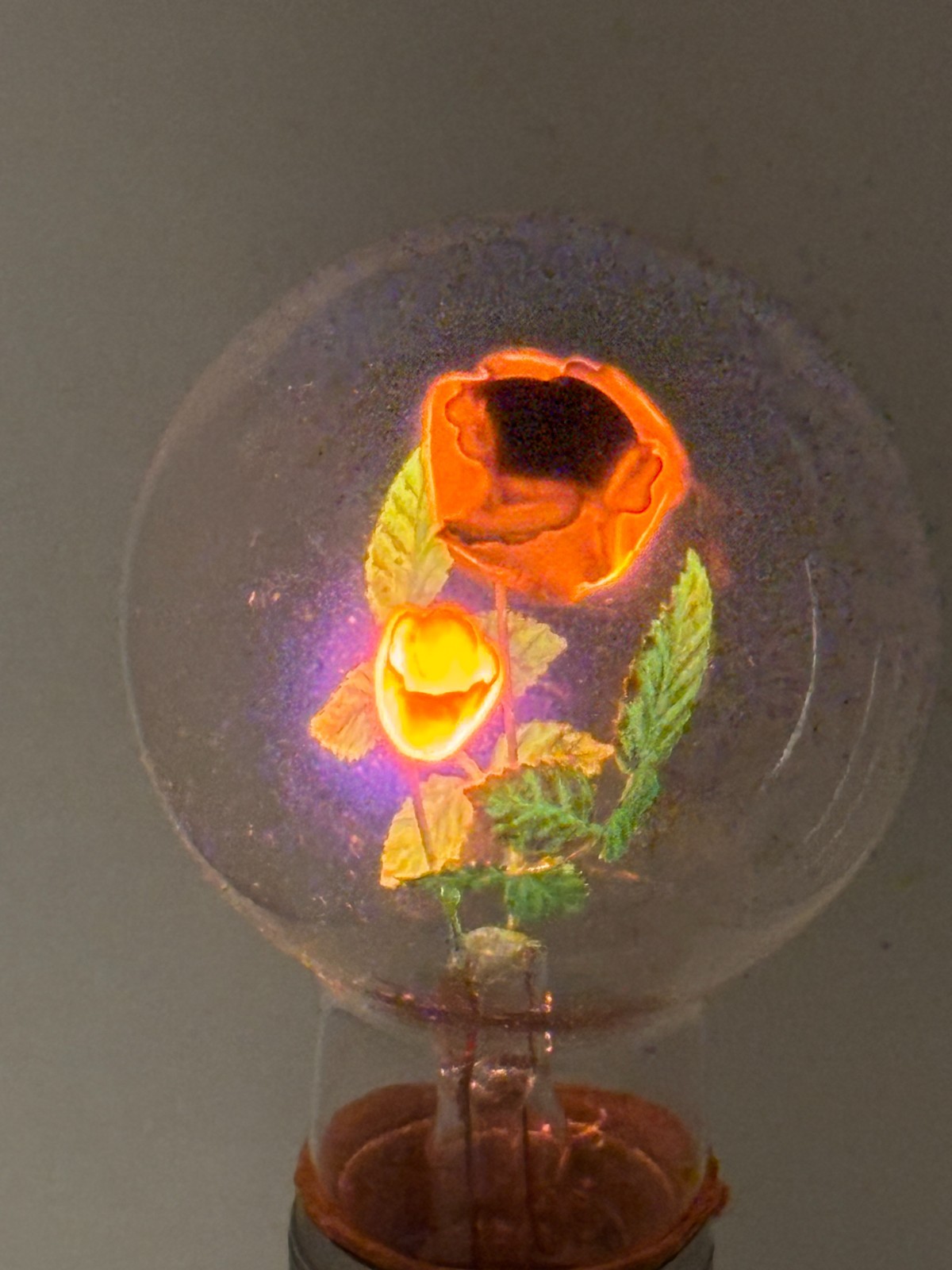 VINTAGE WORKING AEROLUX NEON LIGHT BULB - RED ROSE FLOWER BOUQUET & PACKAGE NOS