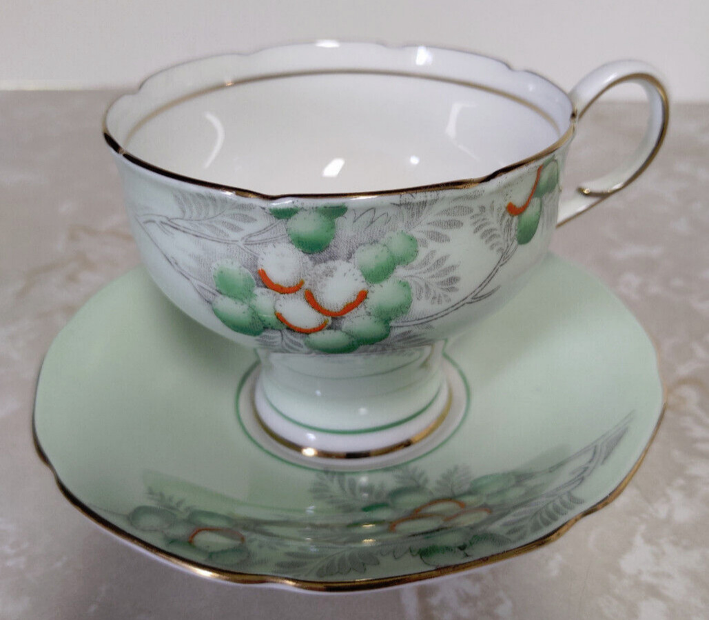 Paragon Mint Green Cup and Saucer Double Warrant HM The Queen and HM Queen Mary