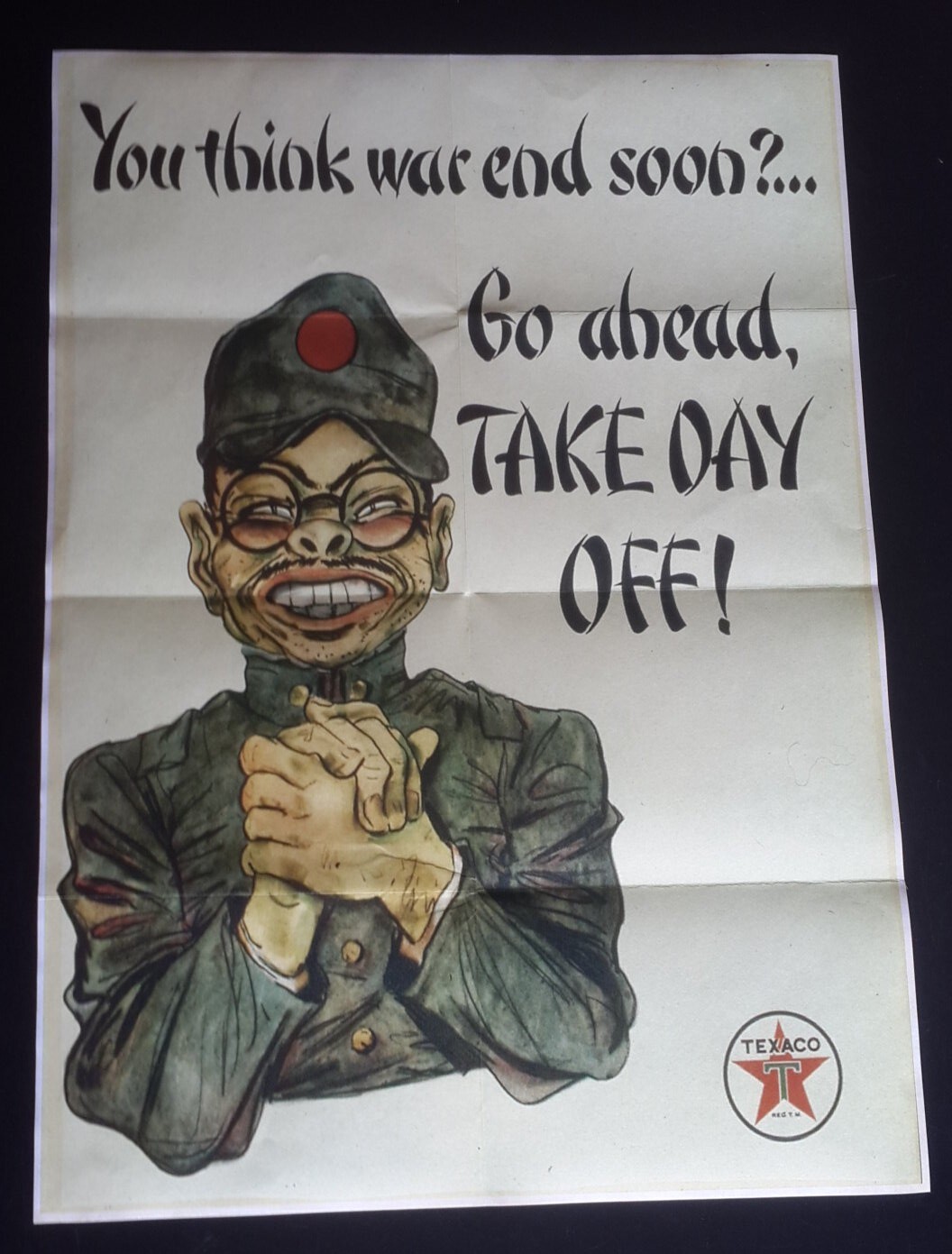 1944 WW2 USA AMERICA TEXACO OIL COMPANY JAPANESE ARMY SOLDIER PROPAGANDA POSTER