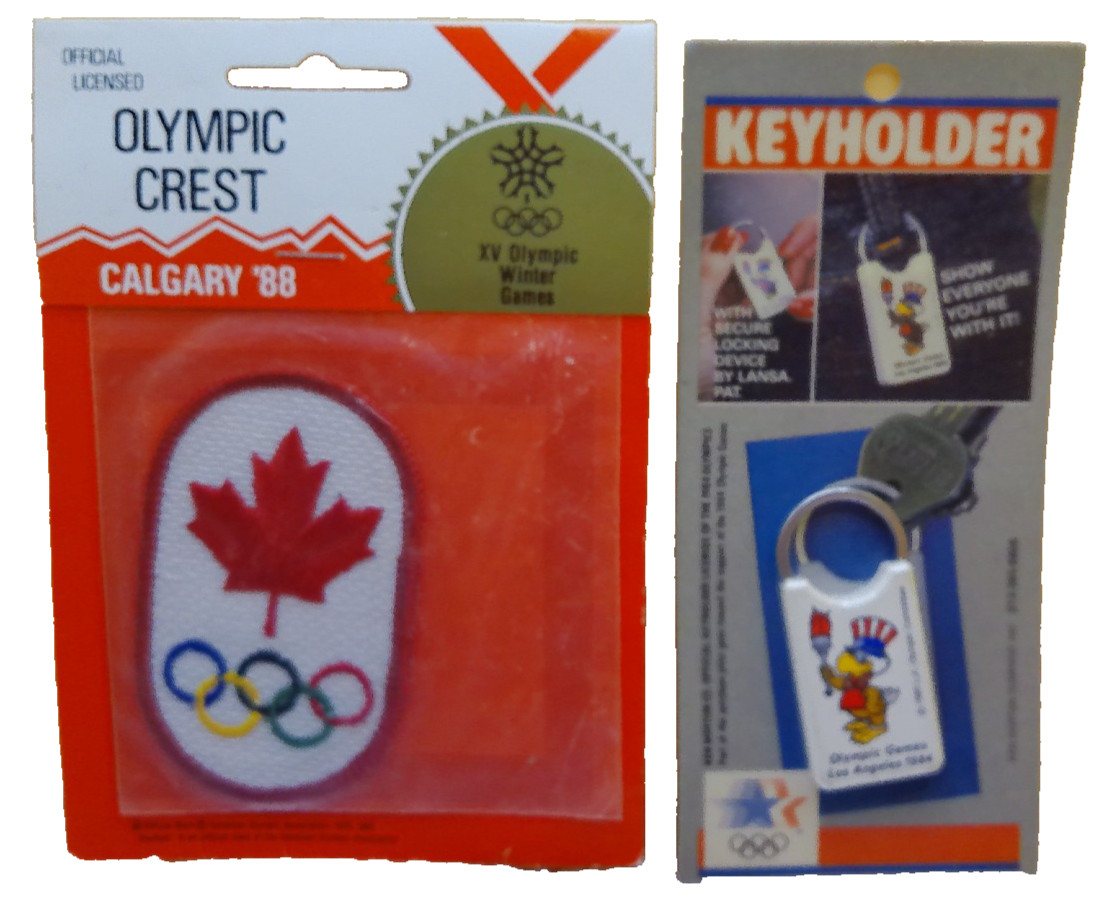 1984 1988 Los Angeles Calgary Olympics lot 2 NOS keychain patch USA Canada