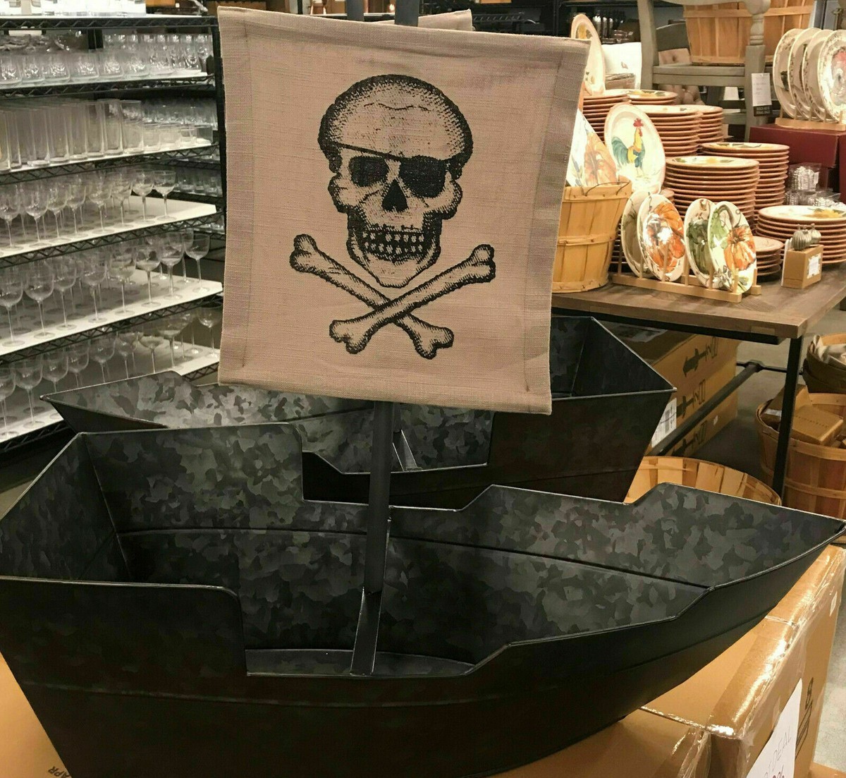 Pottery Barn Pirate Ship Galvanized Party Ice Bucket Halloween