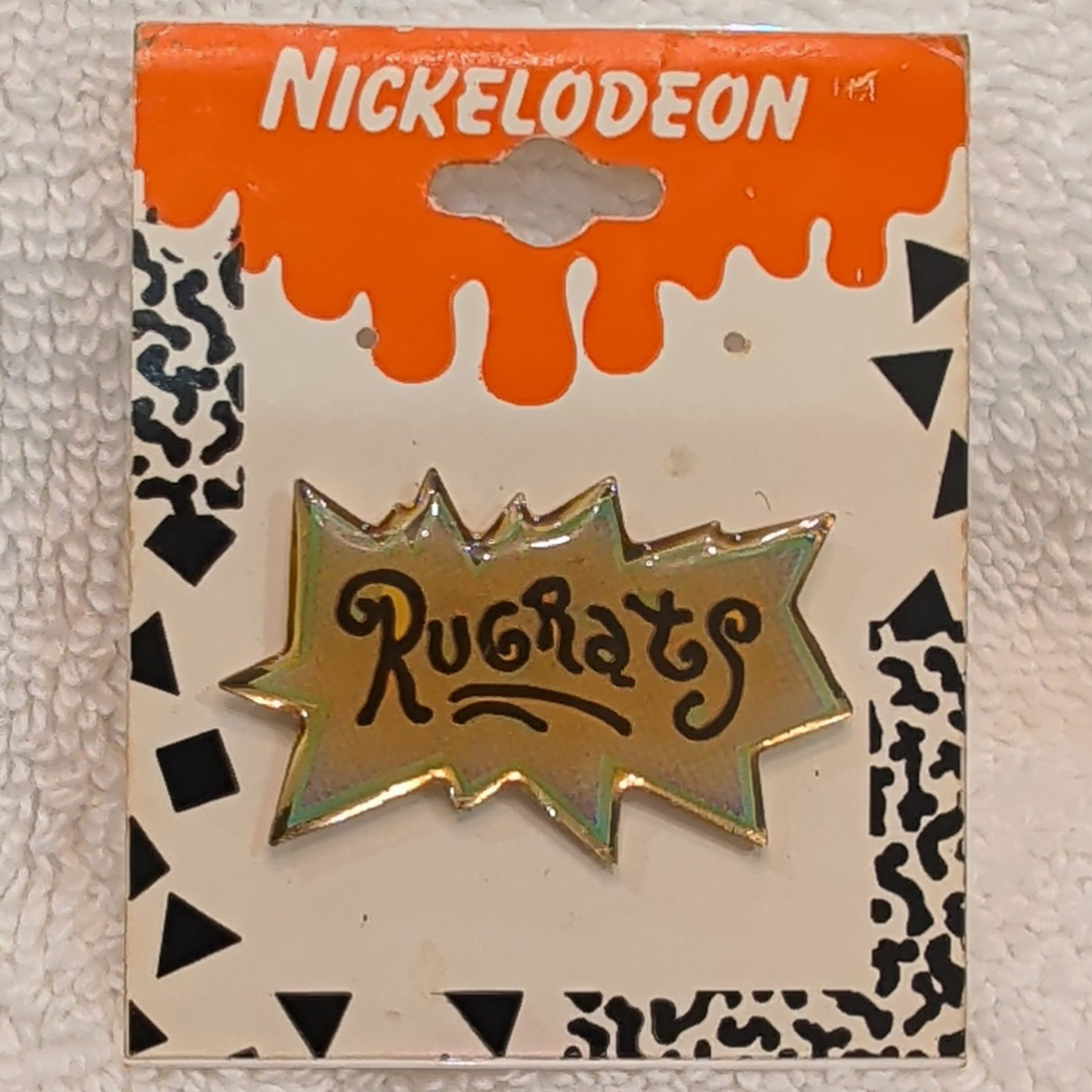 Vintage 1990s Nickelodeon Rugrats Logo Enamel Pin - New on Card (NOS)