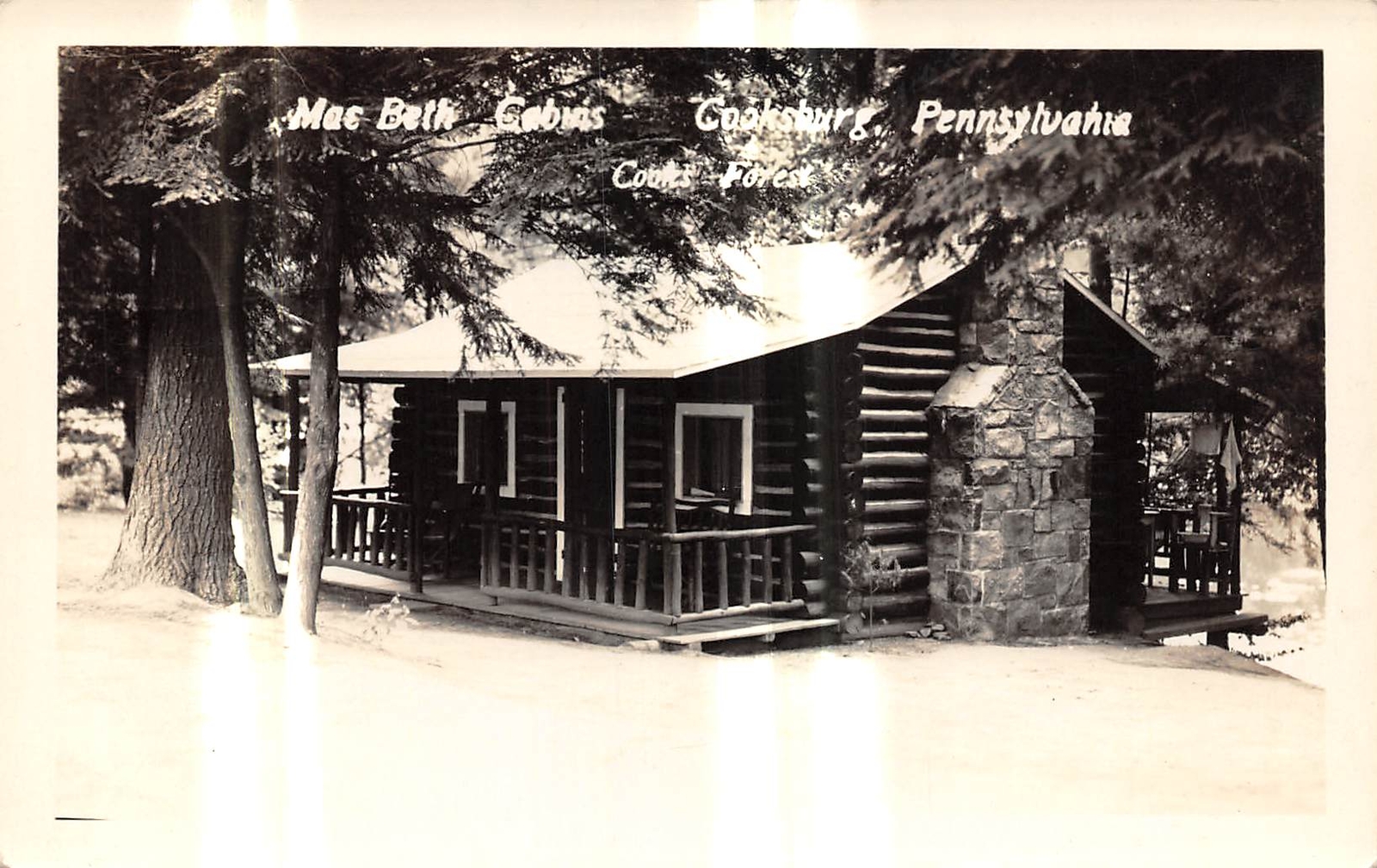 COOKSBURG Pennsylvania RPPC postcard US USA Mac Beth cabins Cook Forest