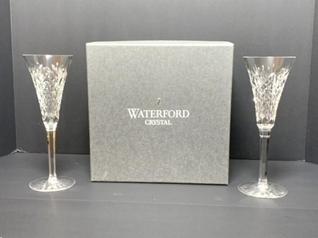 Rare Vintage Waterford Crystal retired Kilbarry Champagne Flutes Stemmed 2 Set