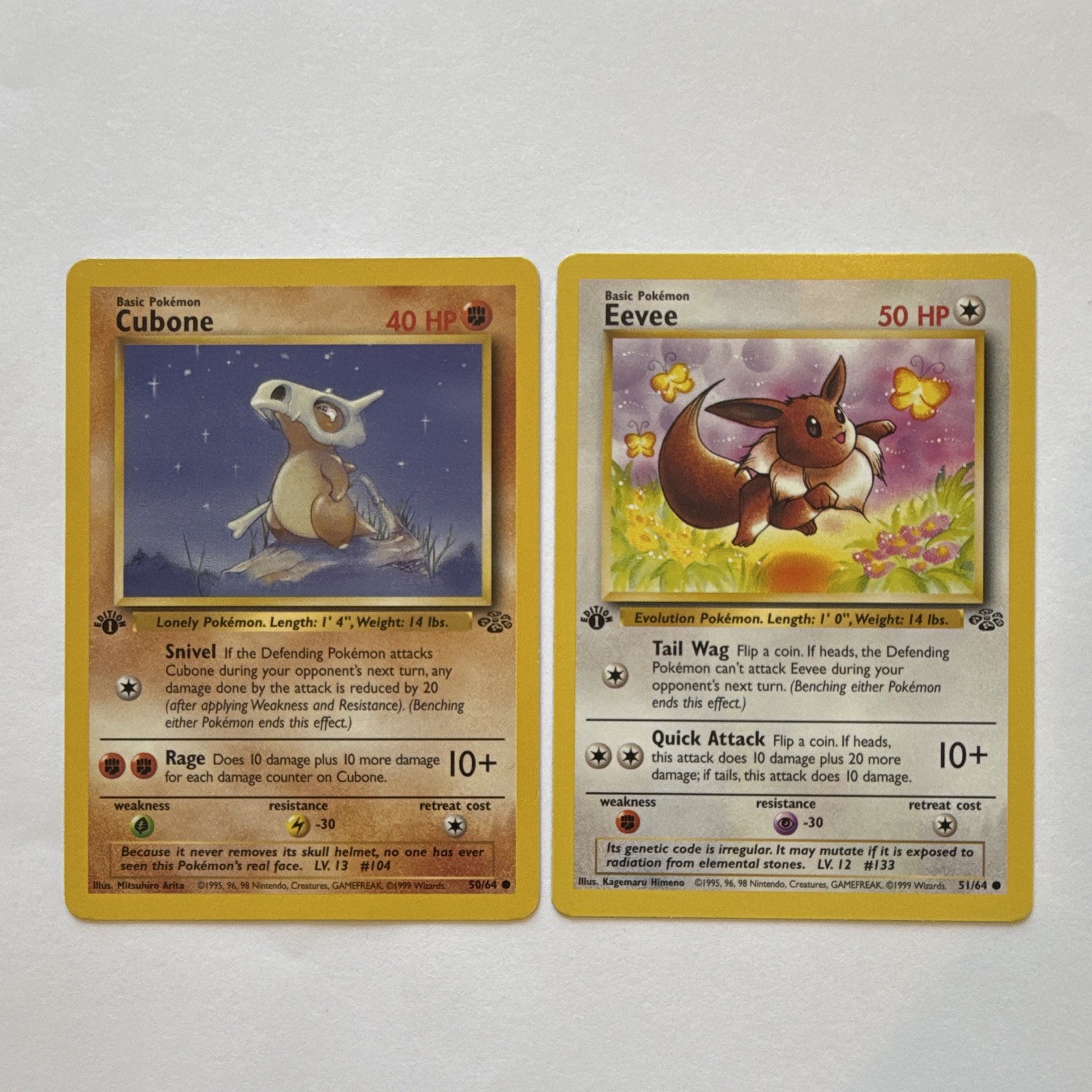 1999 Pokemon 1st Edition Jungle 2 Card Lot Eevee 51/64 Cubone 50/64 Unplayed NM