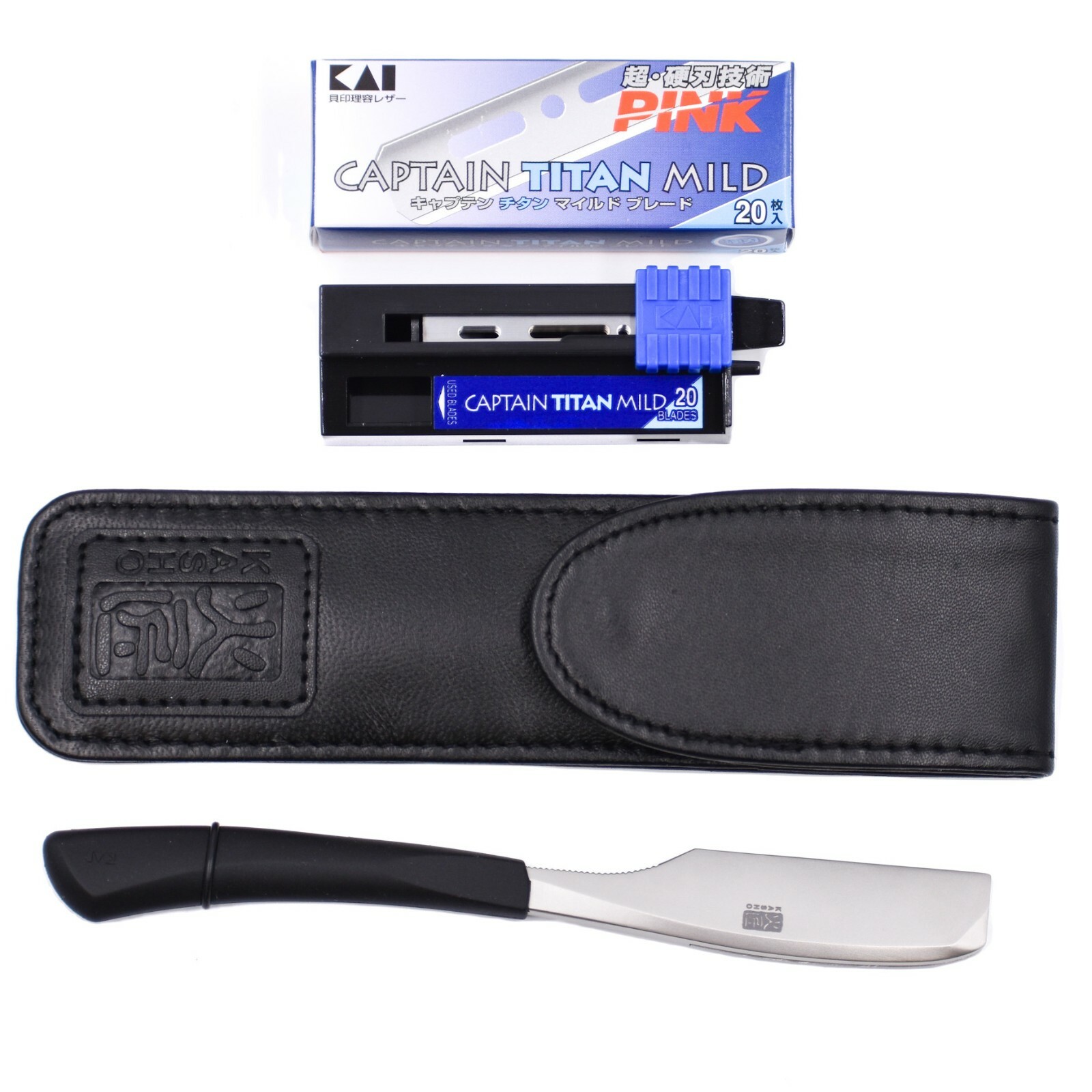 Kai Kasho Captain Professional Straight Edge Barber Razor Leather Case 20 Blades