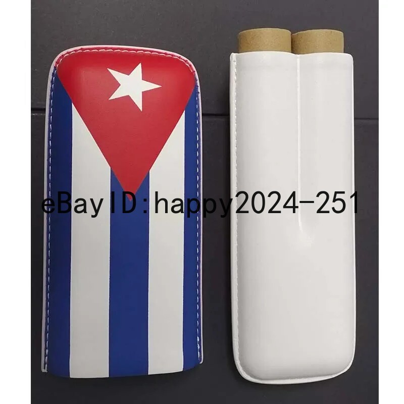 Vintage Portable Leather Flag Cigar Cases 2 Tube Cigar Smoking Humidor Travel