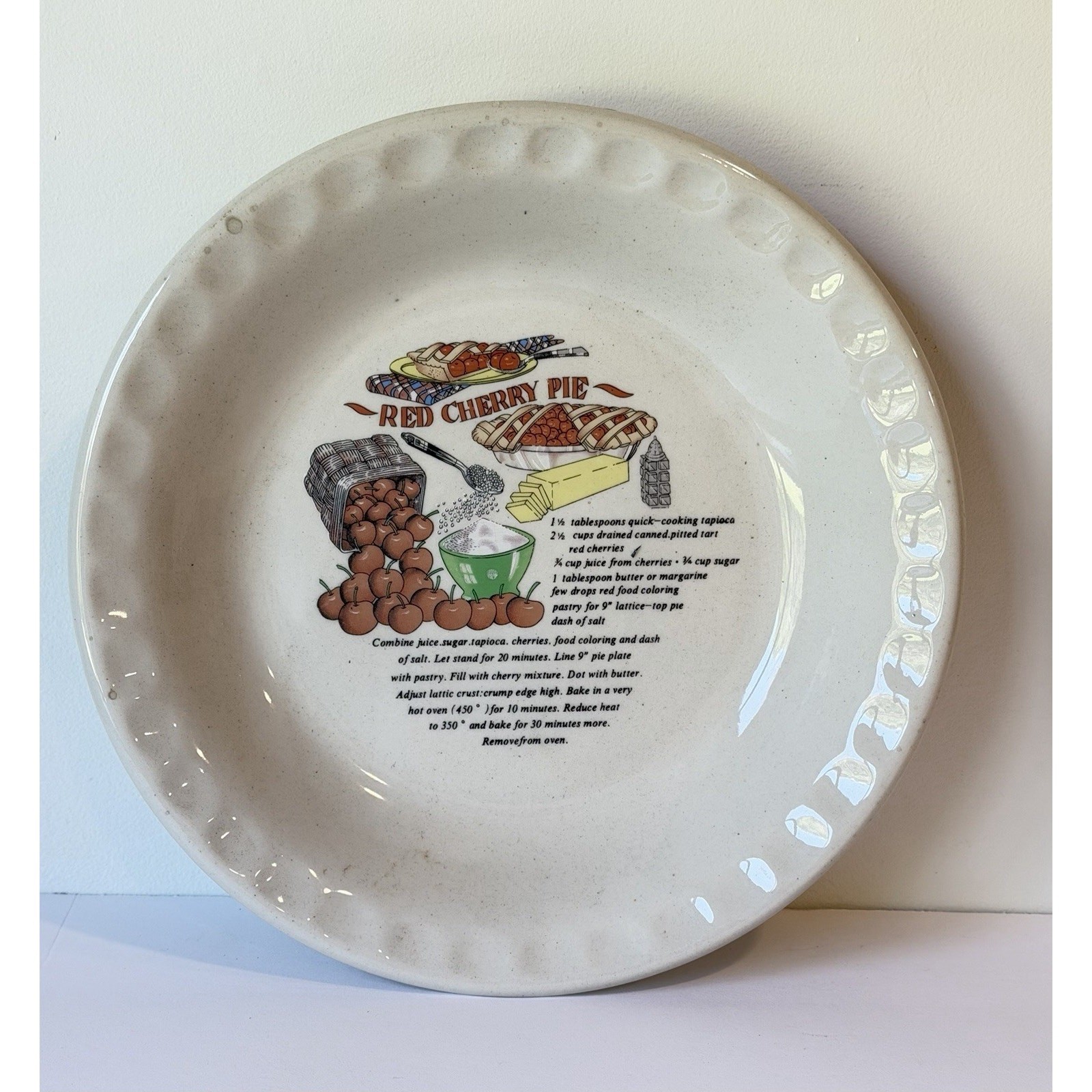 Vintage Red Cherry Pie Plate | Retro Ceramic Pie Pan | Cherry Baking Dish 10\