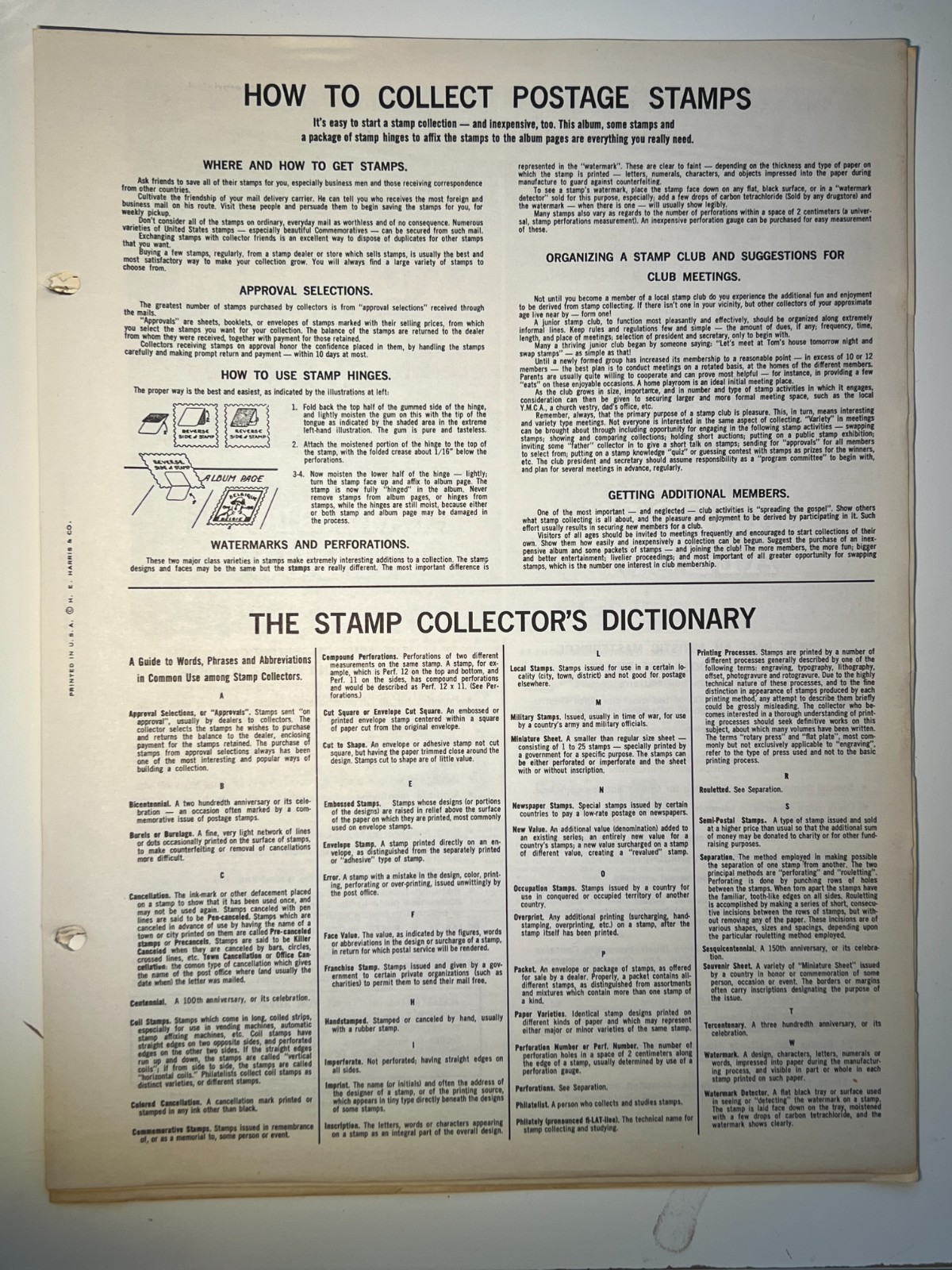 Vintage HE Harris Citation Stamp Album Reference Pages Philatelic Ephemera