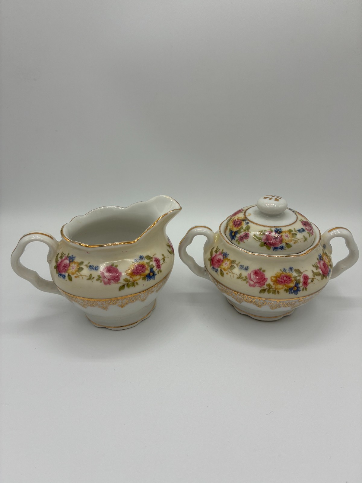 VTG GOLD CASTLE 1940s BONE CHINA DEMITASSE SUGAR & CREAMER SET (HOSTESS) JAPAN