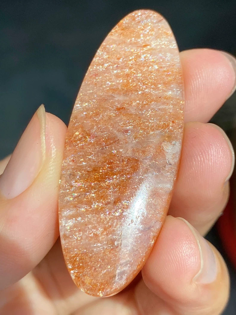 Arusha Sunstone Marquise Cabochon, Natural Rainbow Confetti Crystal Palm Stone