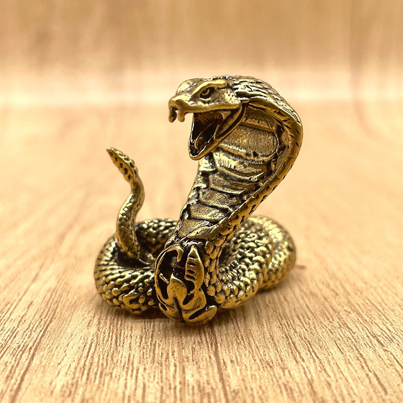 Brass King Cobra Snake Figurine Vintage Reptile Statue Desk Decor Collectible