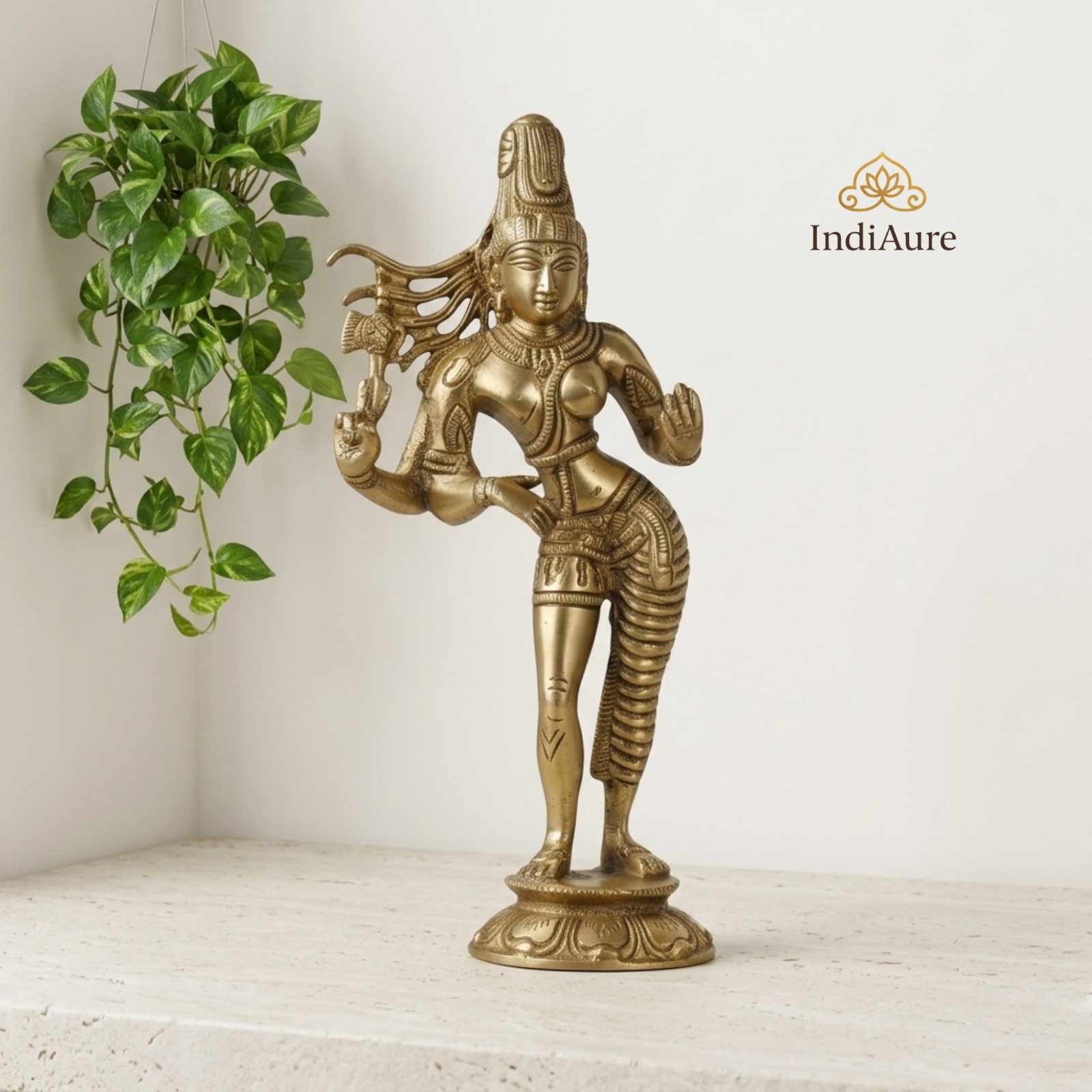 Brass Ardhanarishwar Idol 8.5 Inch | Gold Finish Shiva Shakti Murti