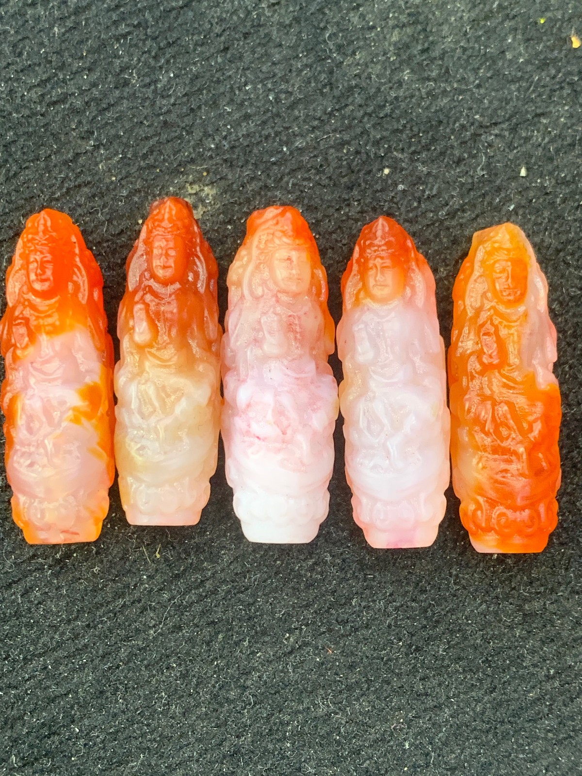 5Pcs Rare Tibetan Natural Agate Hand Carved *Bodhisattva* Dzi Beads 