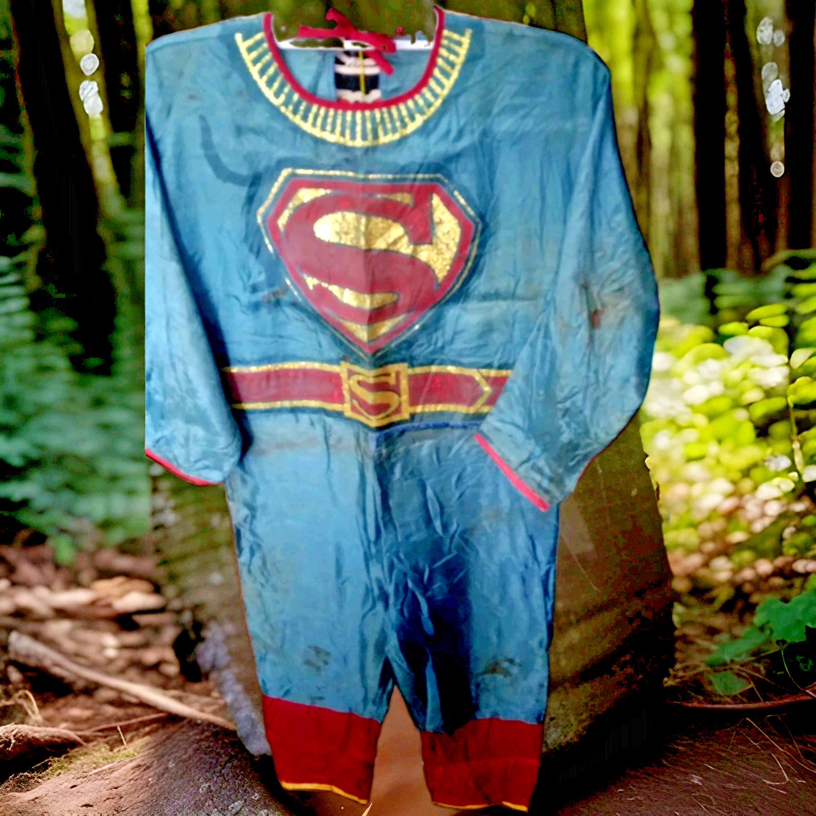 Vtg 1960s Superman Halloween Costume Only Childs (L) Gold Glitter DC Ben Cooper