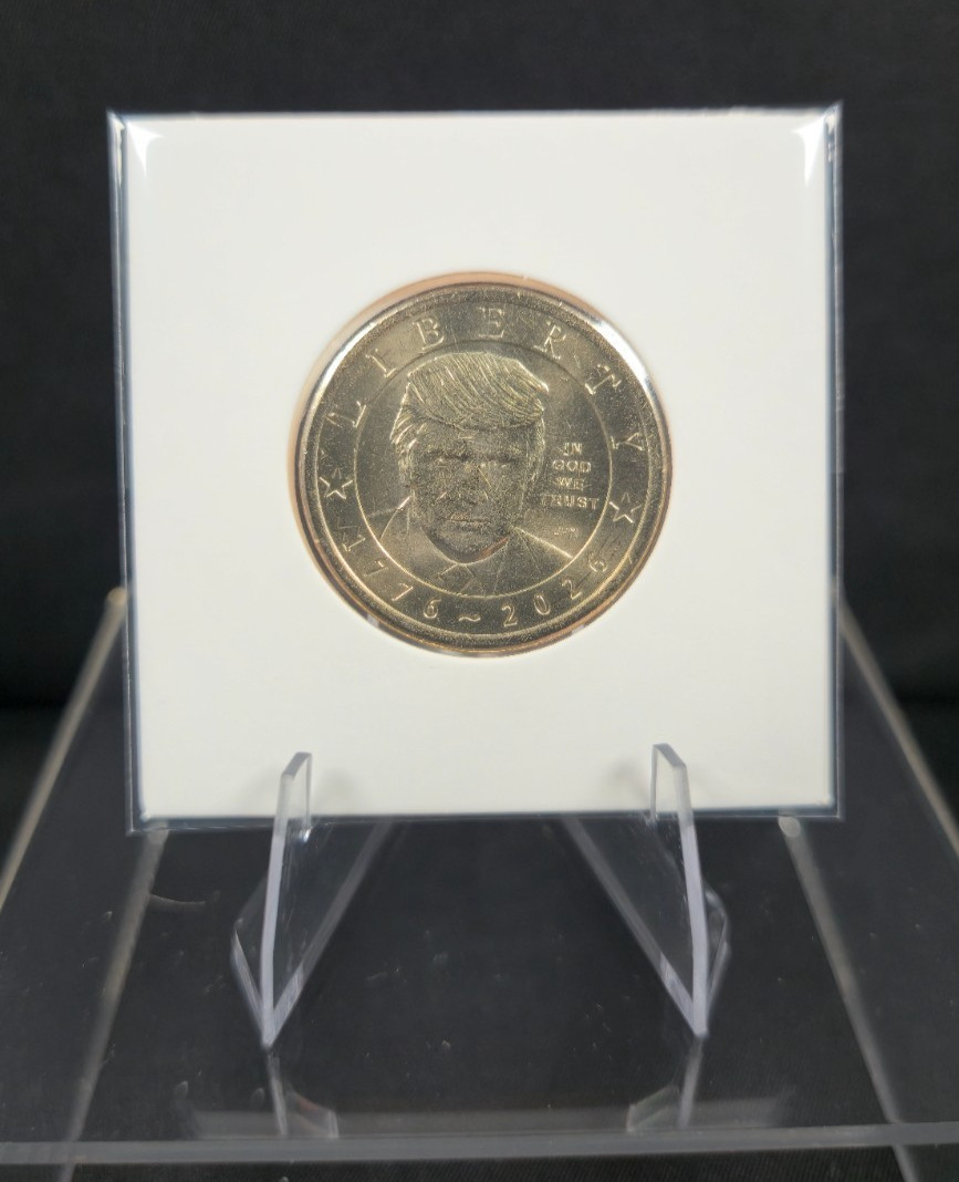 Lot of 9 2026 Donald Trump $1 Coins with Acrylic Display Stands Gift Set