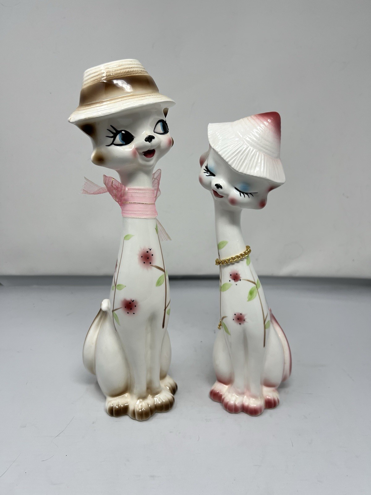 RARE 60s 70s Retro Kitschy Japanese Ceramic 12 Inch Long Neck Cat Figurine Showa