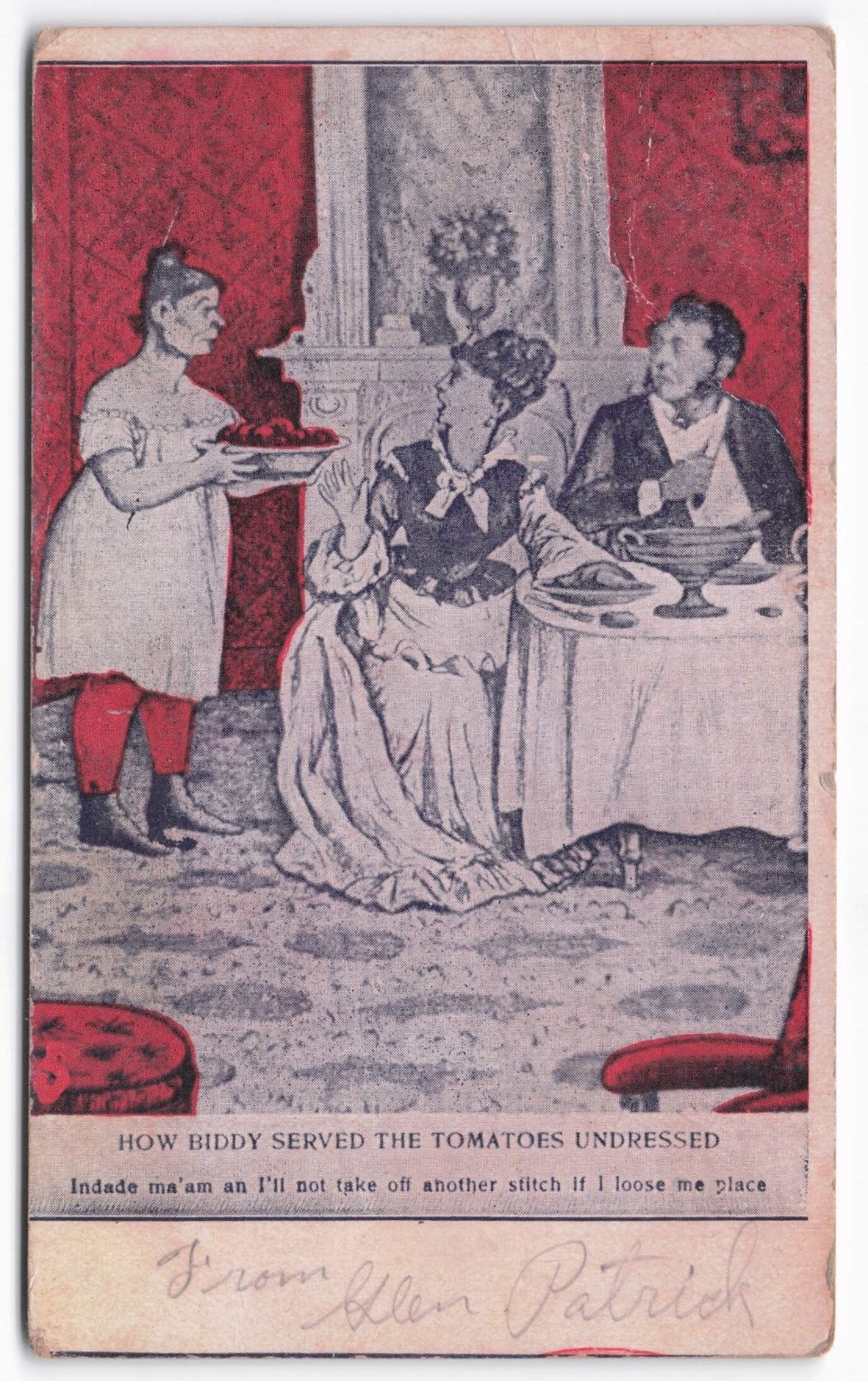 Vintage 1907 Comic Postcard How Biddy Served The Tomatoes Undressed