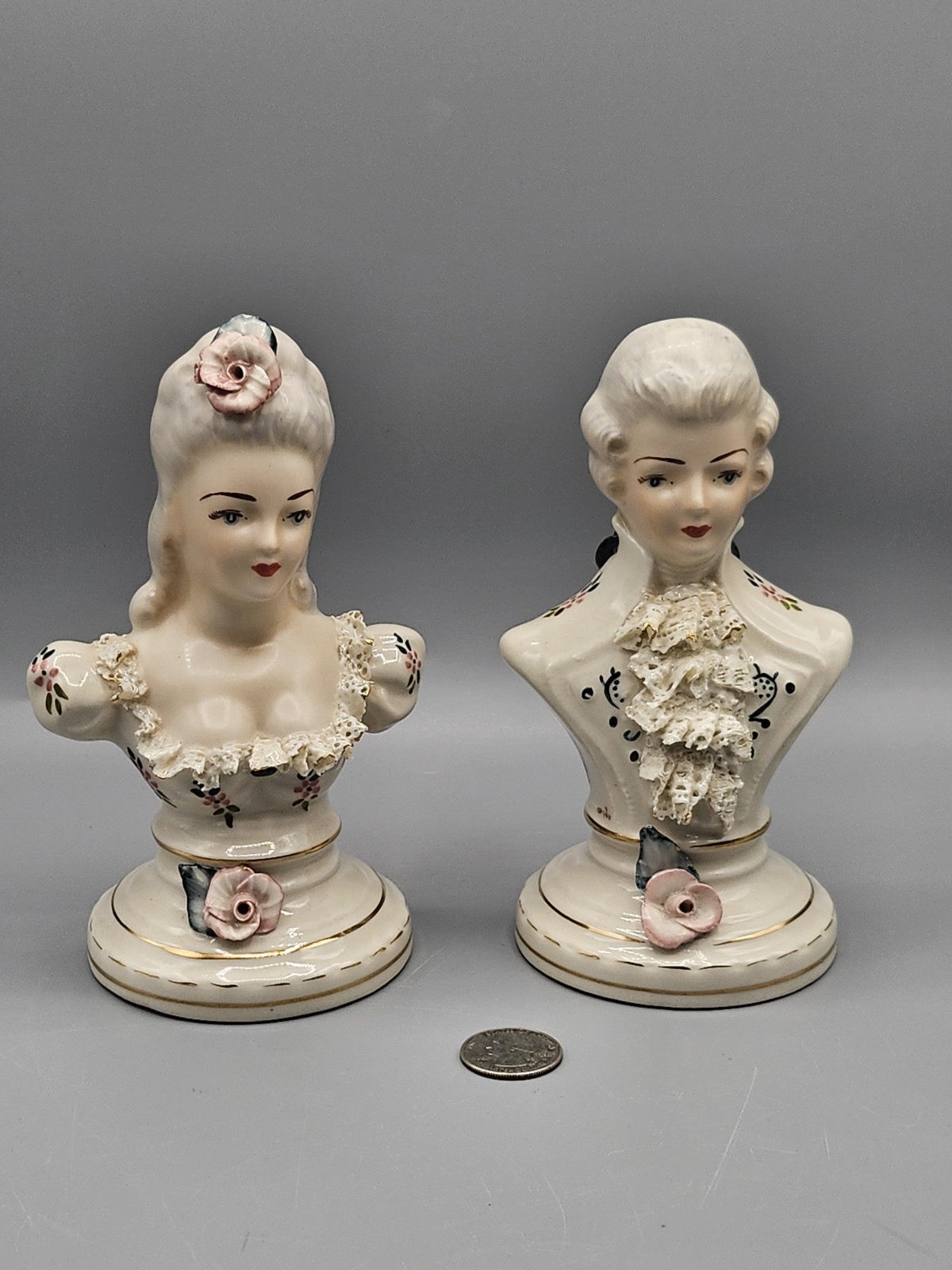 Vintage Set Of 2 40s Chantilly Porcelain Bust Figures