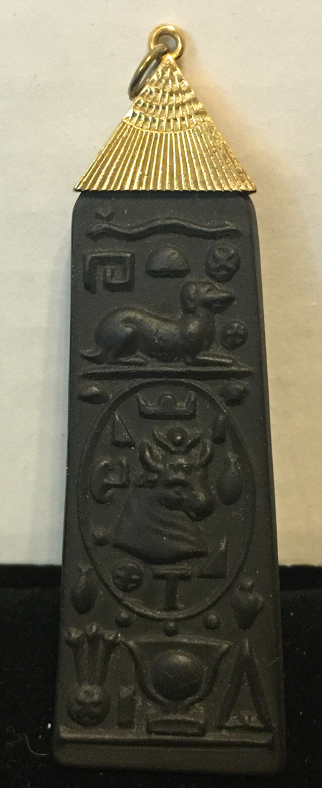 WEDGWOOD RARE Black  Gold Egyptian Pendant. Hieroglyphics