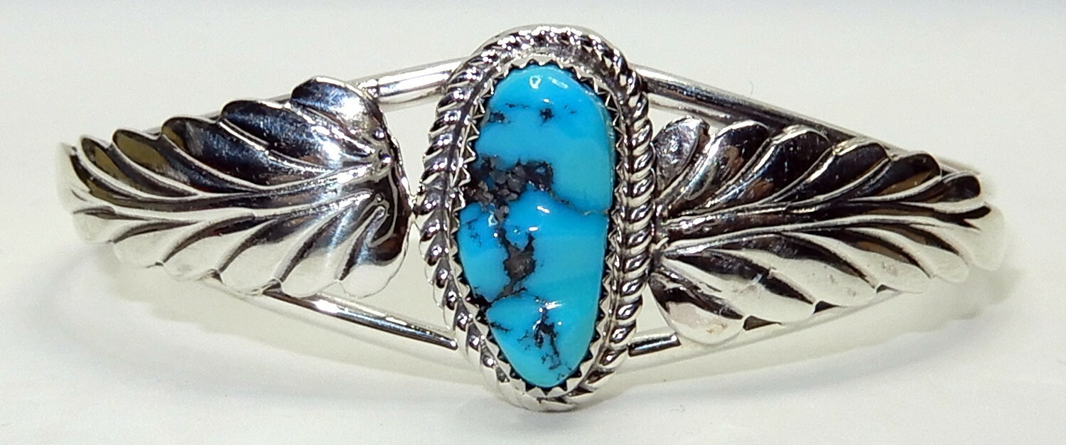 Rita Dawes Navajo Sterling Silver Sleeping Beauty Turquoise Cuff Bracelet Signed
