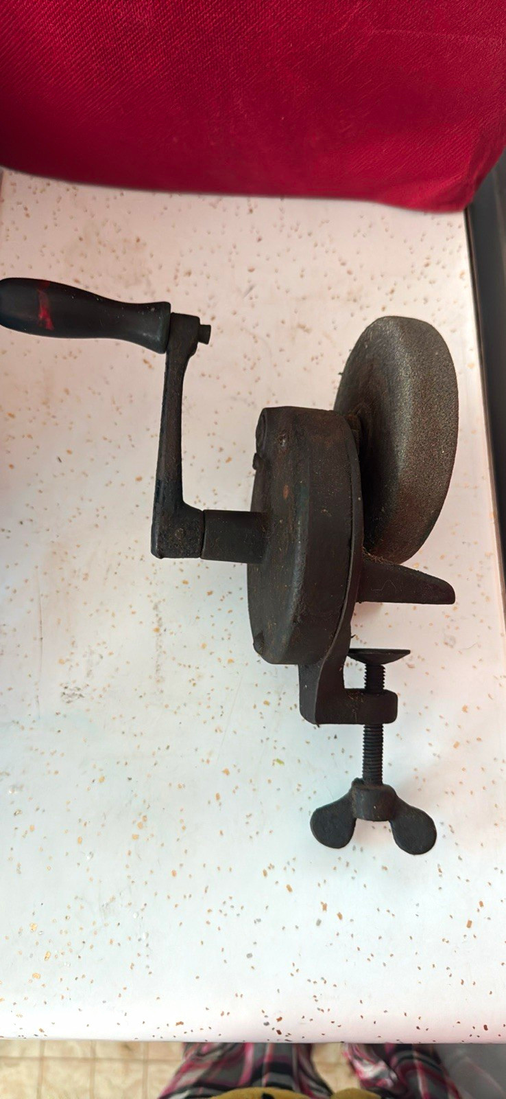 Vintage Hand-Crank Bench-Mount Clamp-On Grinder Grinding Wheel Sharpener Tool