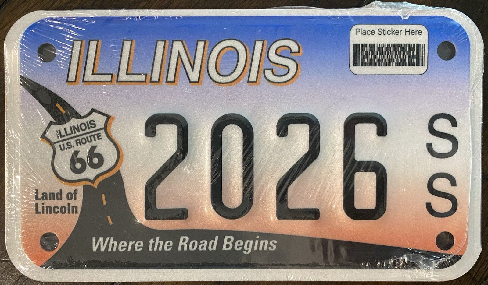 ILLINOIS U.S. ROUTE 66 MOTORCYCLE LICENSE PLATE WHERE THE ROAD BEGINS 2026