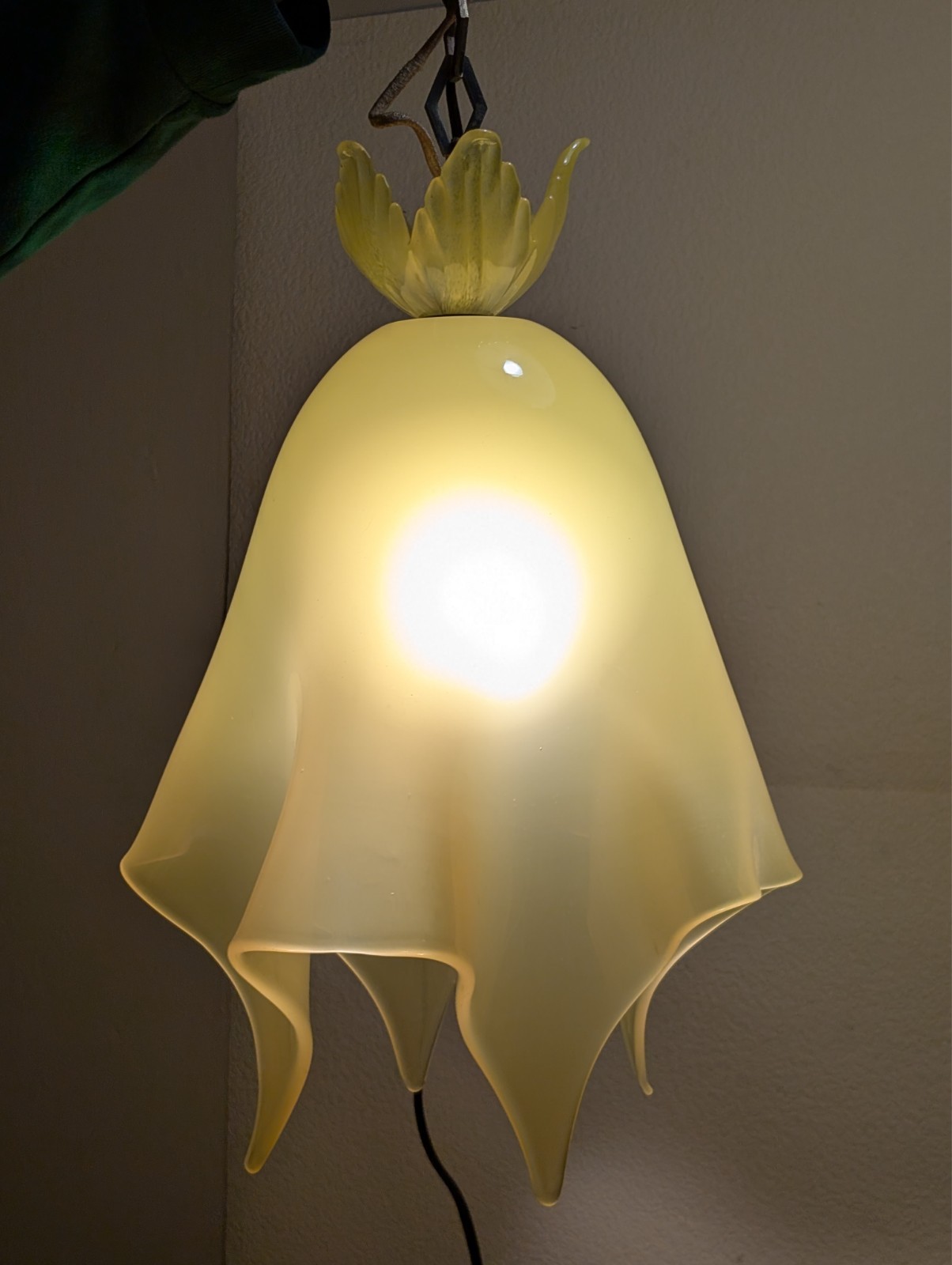 Vintage Murano Art Glass Hanging Pendant Lamp By Seguso - Tulip Handkerchief MCM