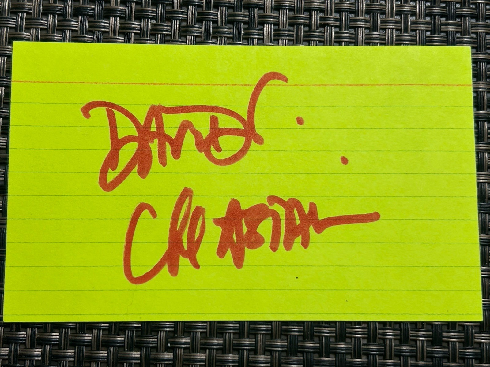 David Chastain 1953-?  Heavy Metal Guitarist Autographed Yellow Lined Index Card