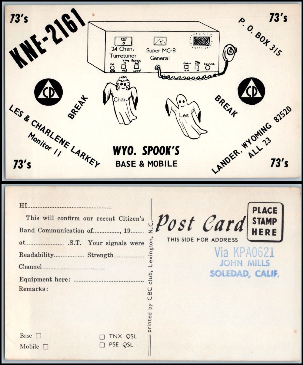 Lander Wyoming QSL postcard KNE-2161 Wyo Spook's Larkey ghost radio art