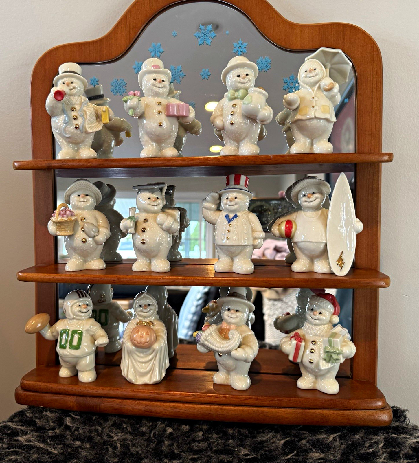 Vintage 2000 Lenox 12 Months of Snowmen COMPLETE collection With Display Shelf