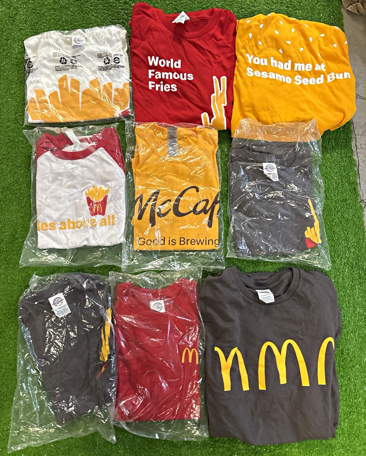 McDonald\'s Multicolor Advertising T-Shirt Lot World Famous Fries McCafé Designs