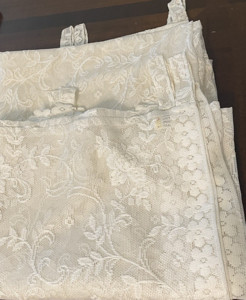 Vintage JC Penney Lace Curtain Panels (2) White Floral Polyester 55x80” Each