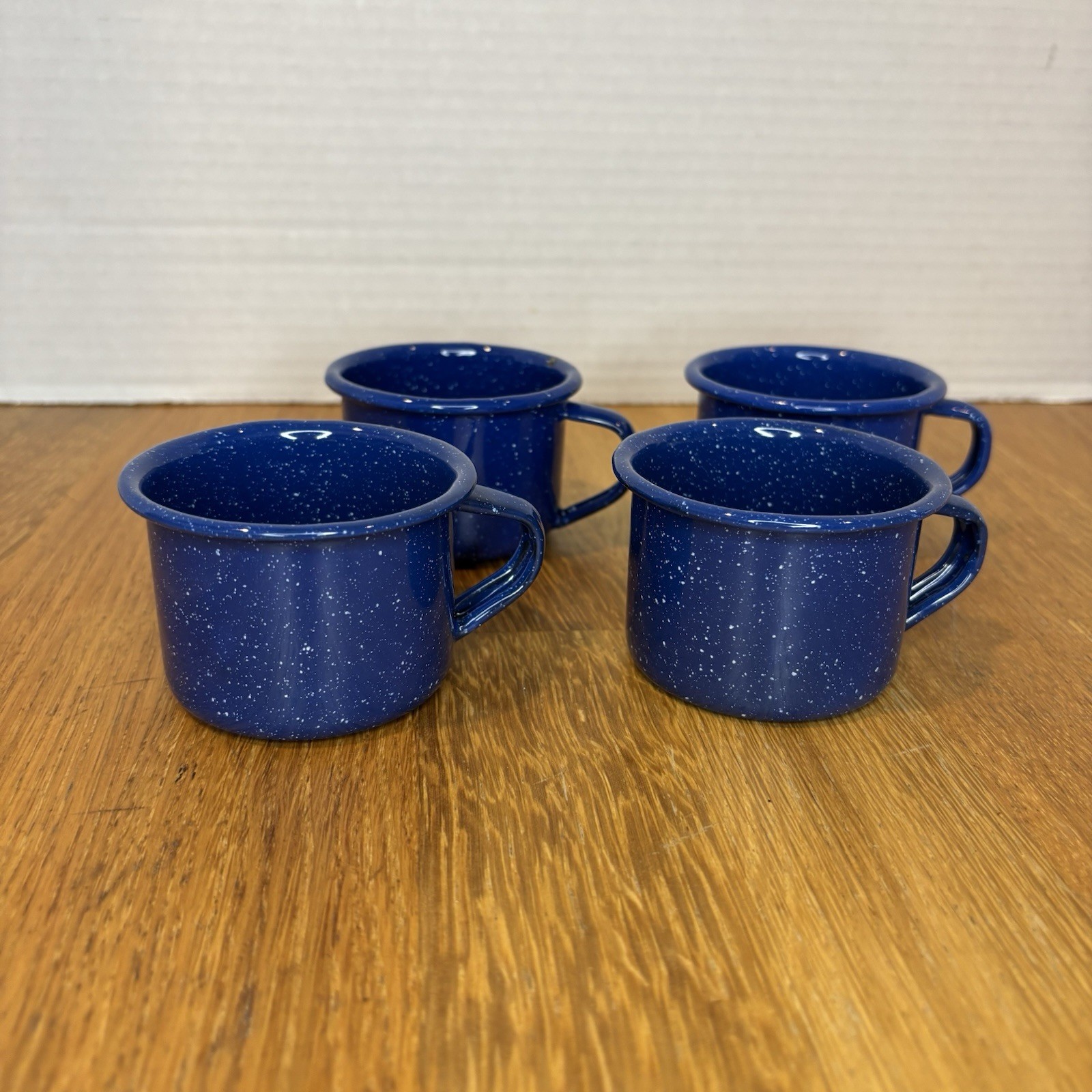 Vintage Small Childs Blue Speckled Enamel Tin Metal 5oz Mugs (4) Cup Camp READ