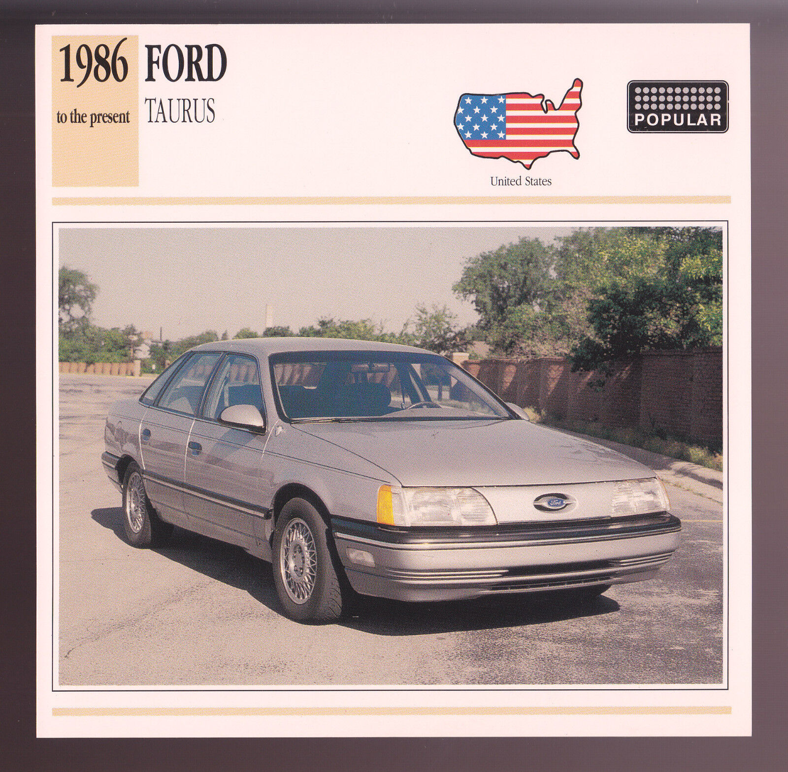 1986-1993 Ford Taurus LX Sedan Car Photo Spec Sheet Info Stat ATLAS CARD