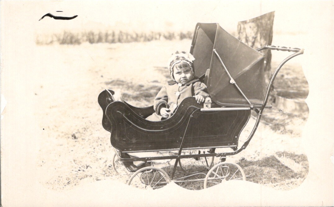 c1910\'s Cute Child in Stroller Carriage Pram RPPC Real Photo Postcard