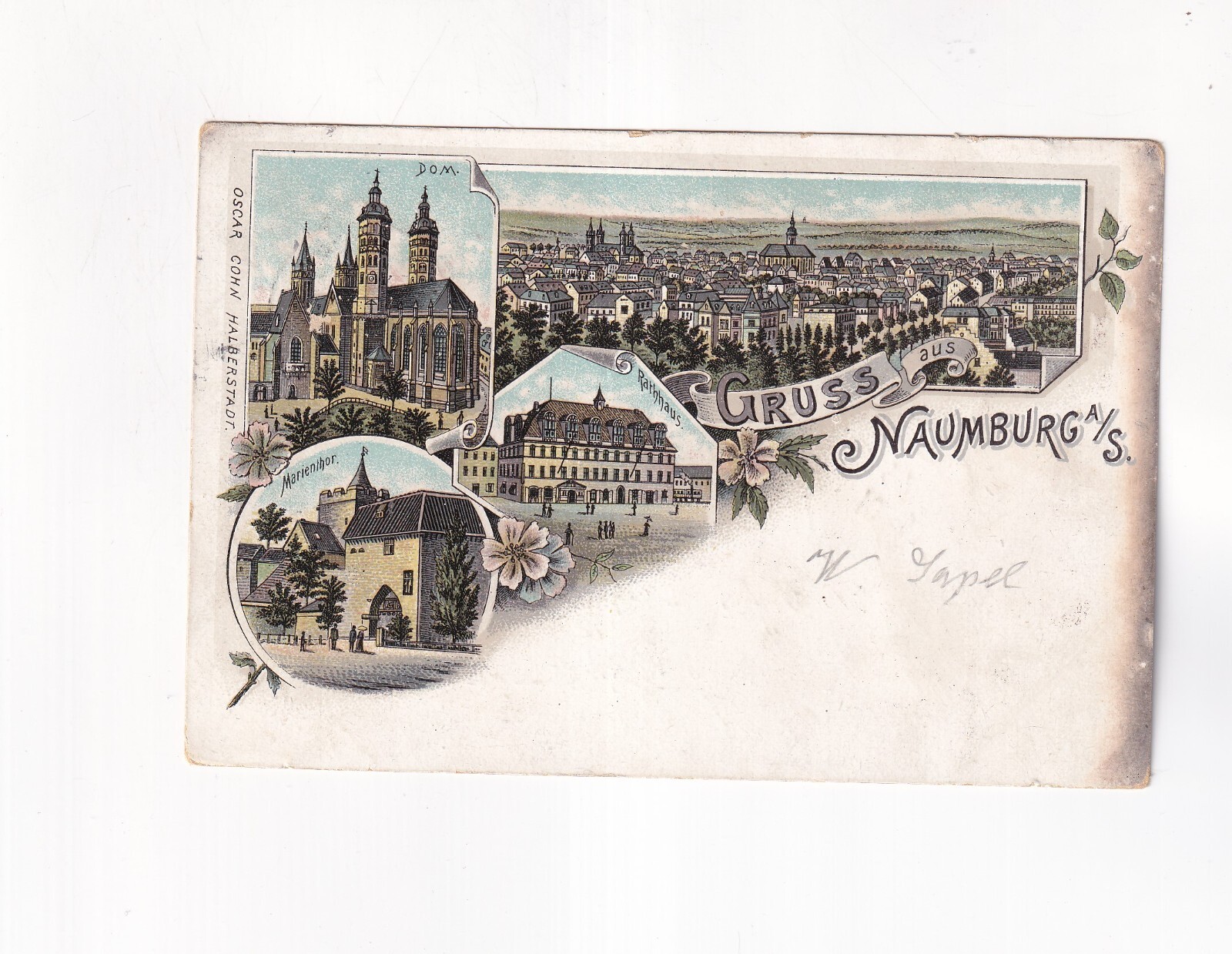3205) Postcard AK GREETING from Naumburg a. S. LITHO Marienhof Town Hall 1897
