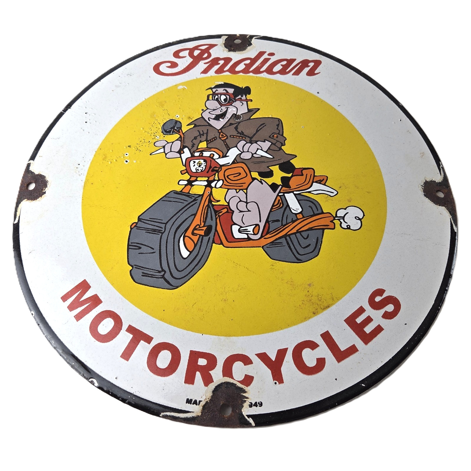 Vintage Indian Motorcycles Sign -Flintstones Bike Sign - Gas Pump Porcelain Sign