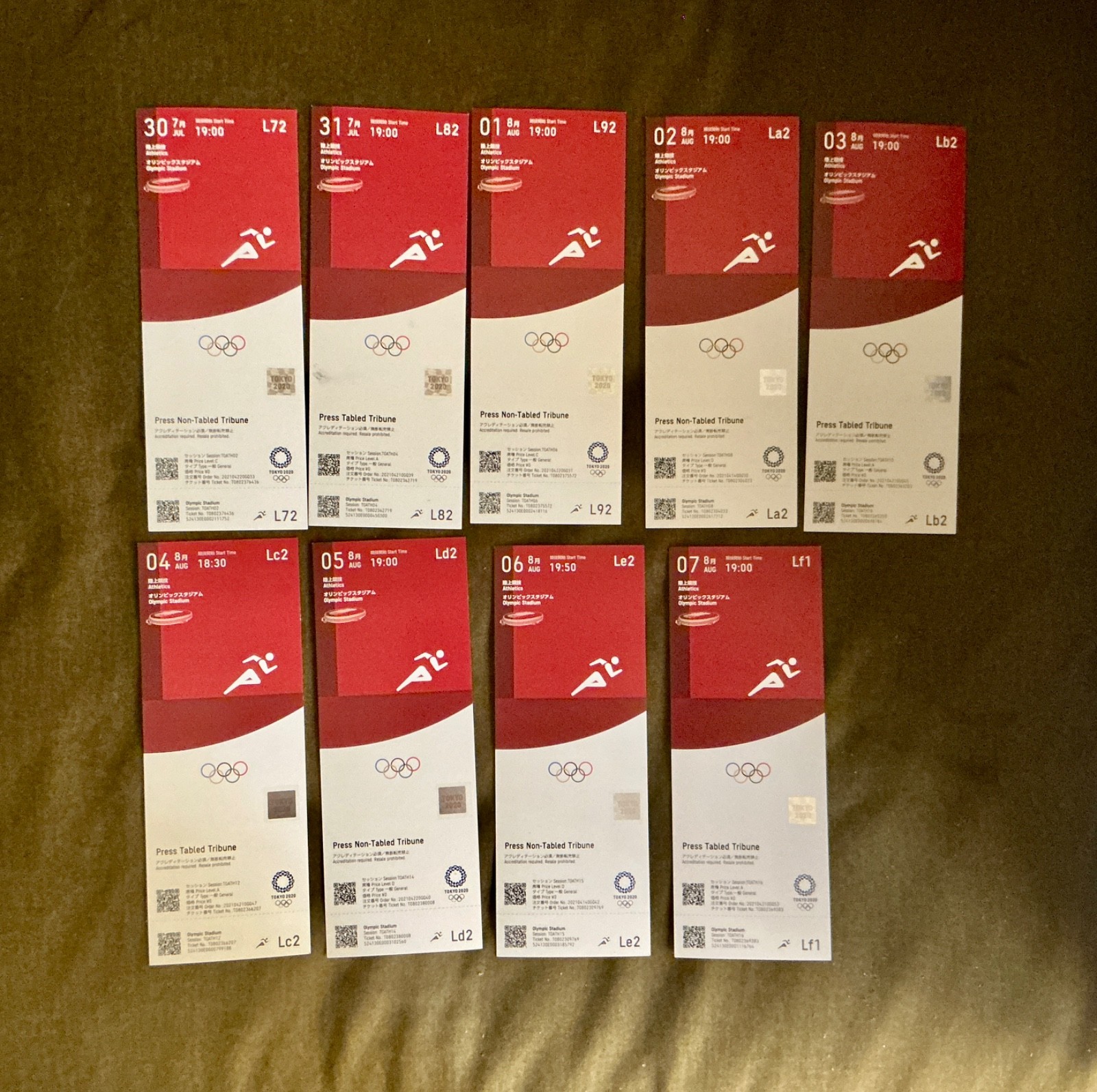 Tokyo 2020 All Track & Field Days, Ticket Lot, 9 Tickets