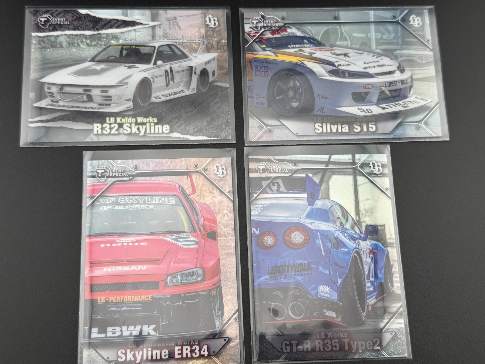Tarmac Works Cards Liberty Walk Event Special Vol 2 4 Cars Set Silver - RARE